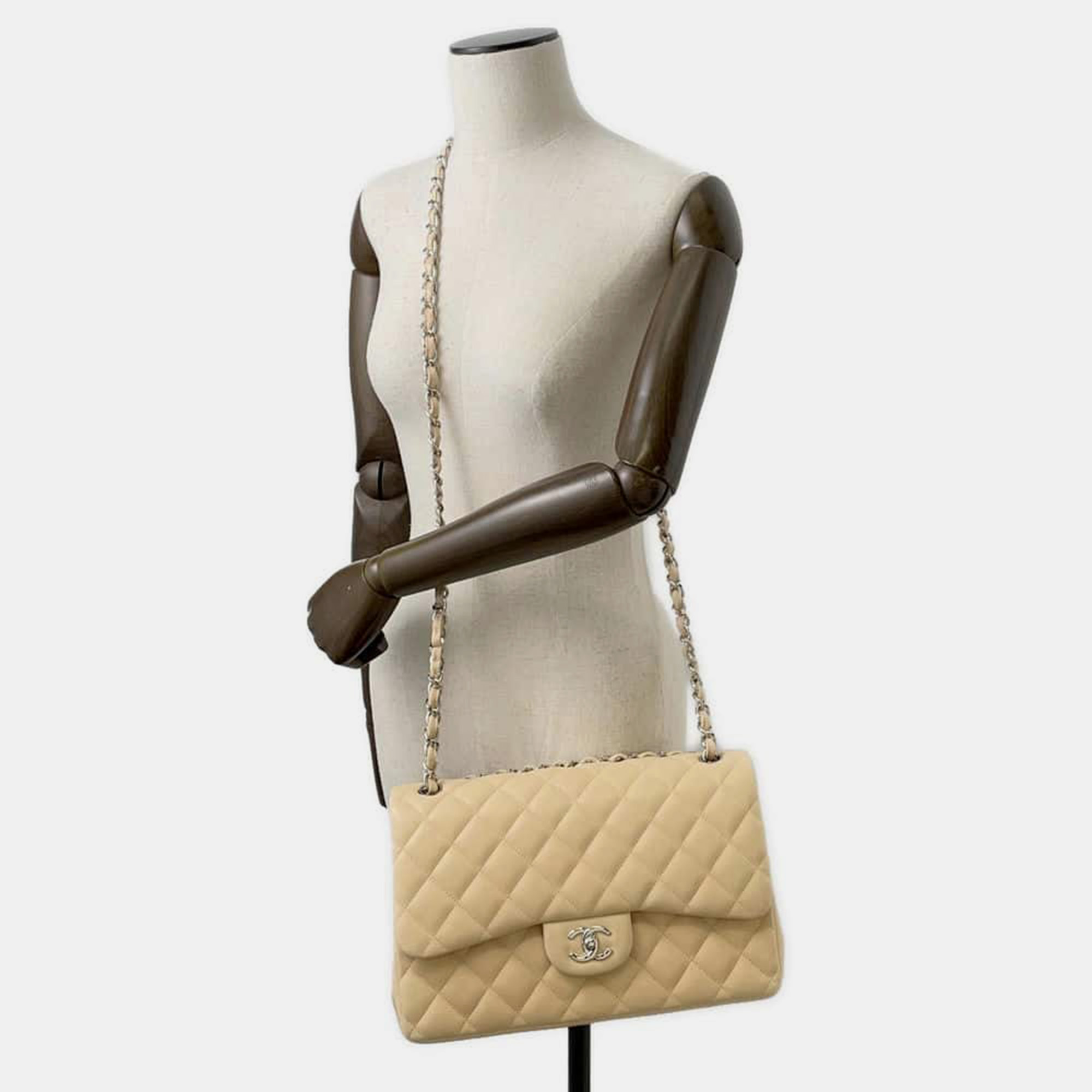 Chanel Beige Leather Jumbo Classic Double Flap Shoulder Bag