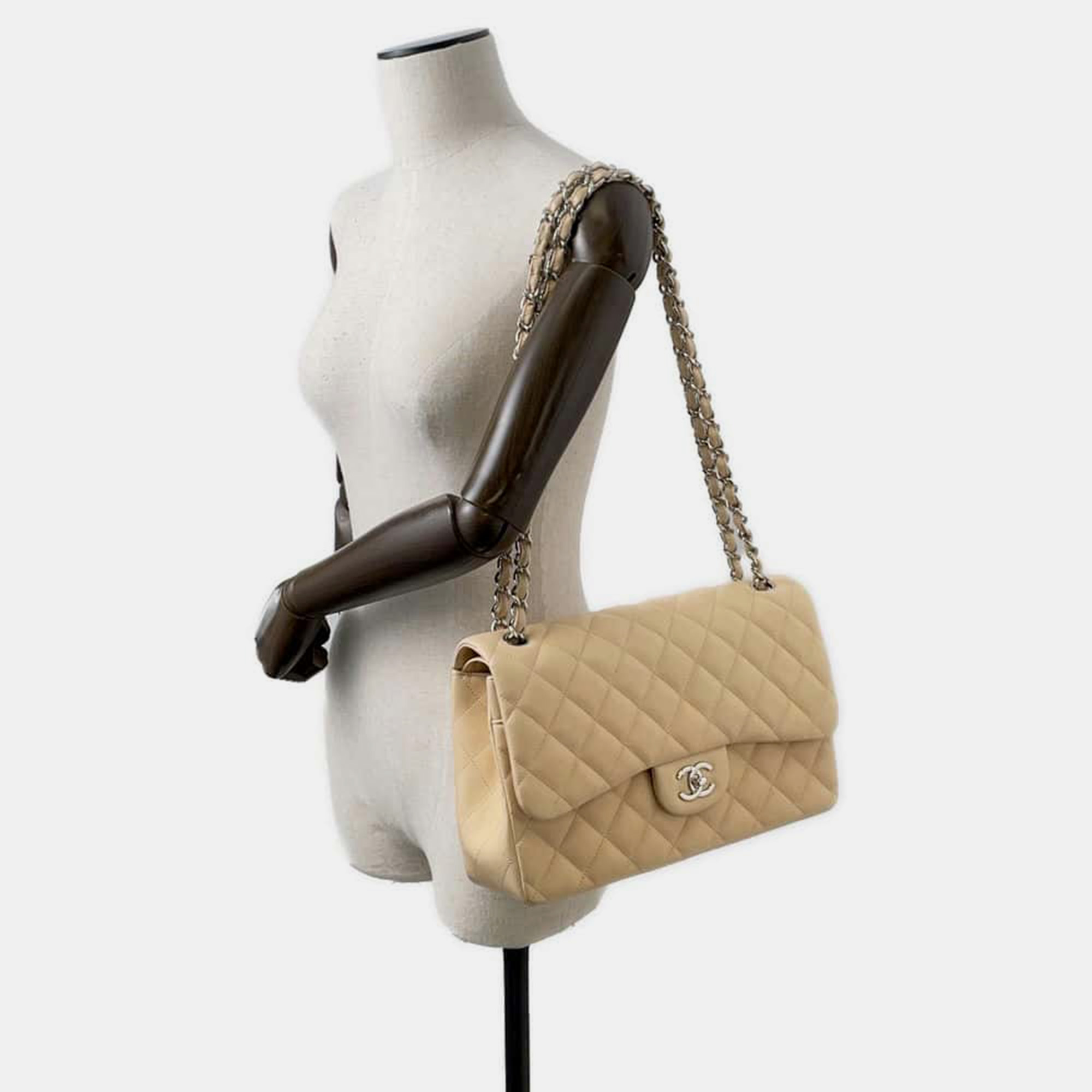 Chanel Beige Leather Jumbo Classic Double Flap Shoulder Bag