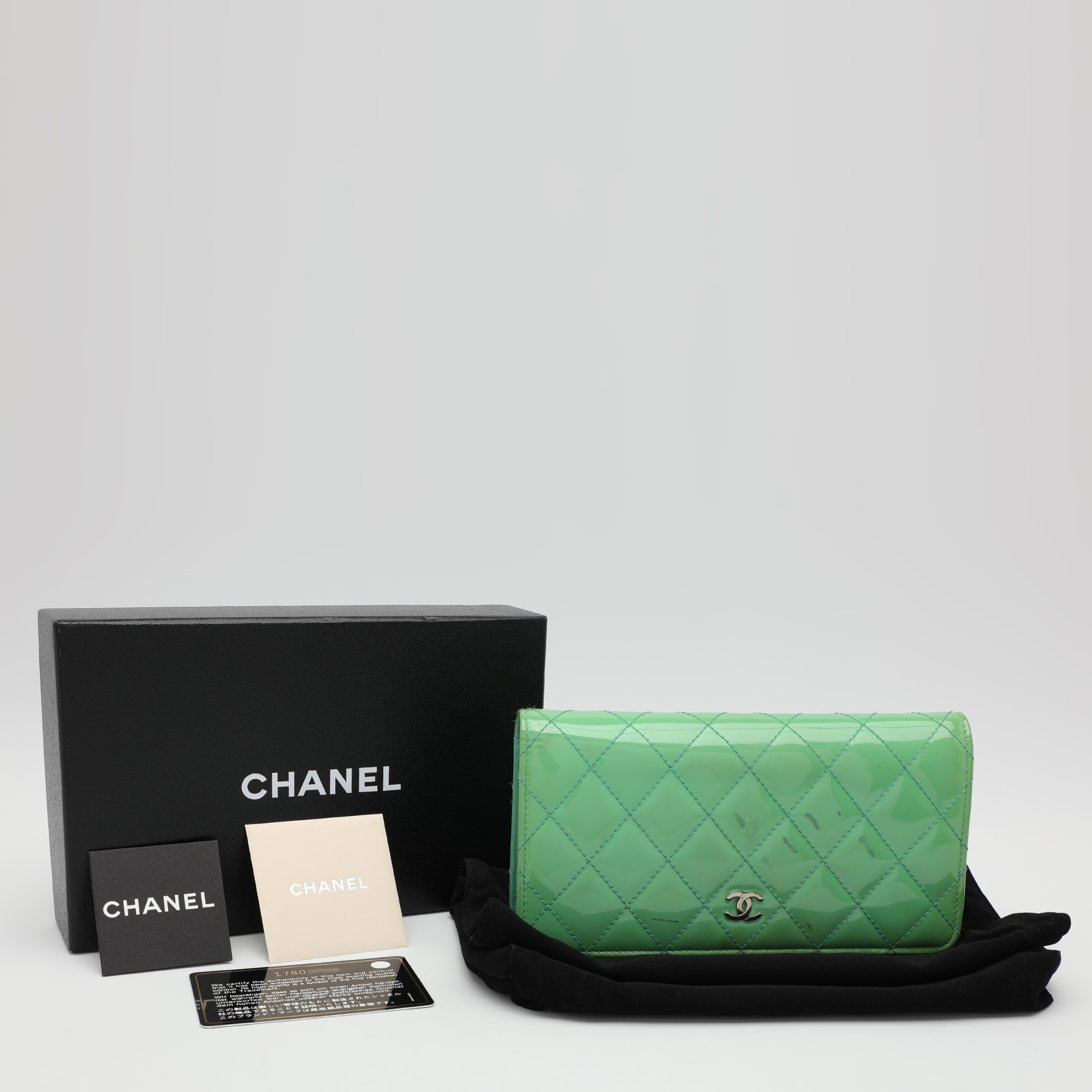 Chanel Green Quilted Patent Leather CC Flap Continental Wallet