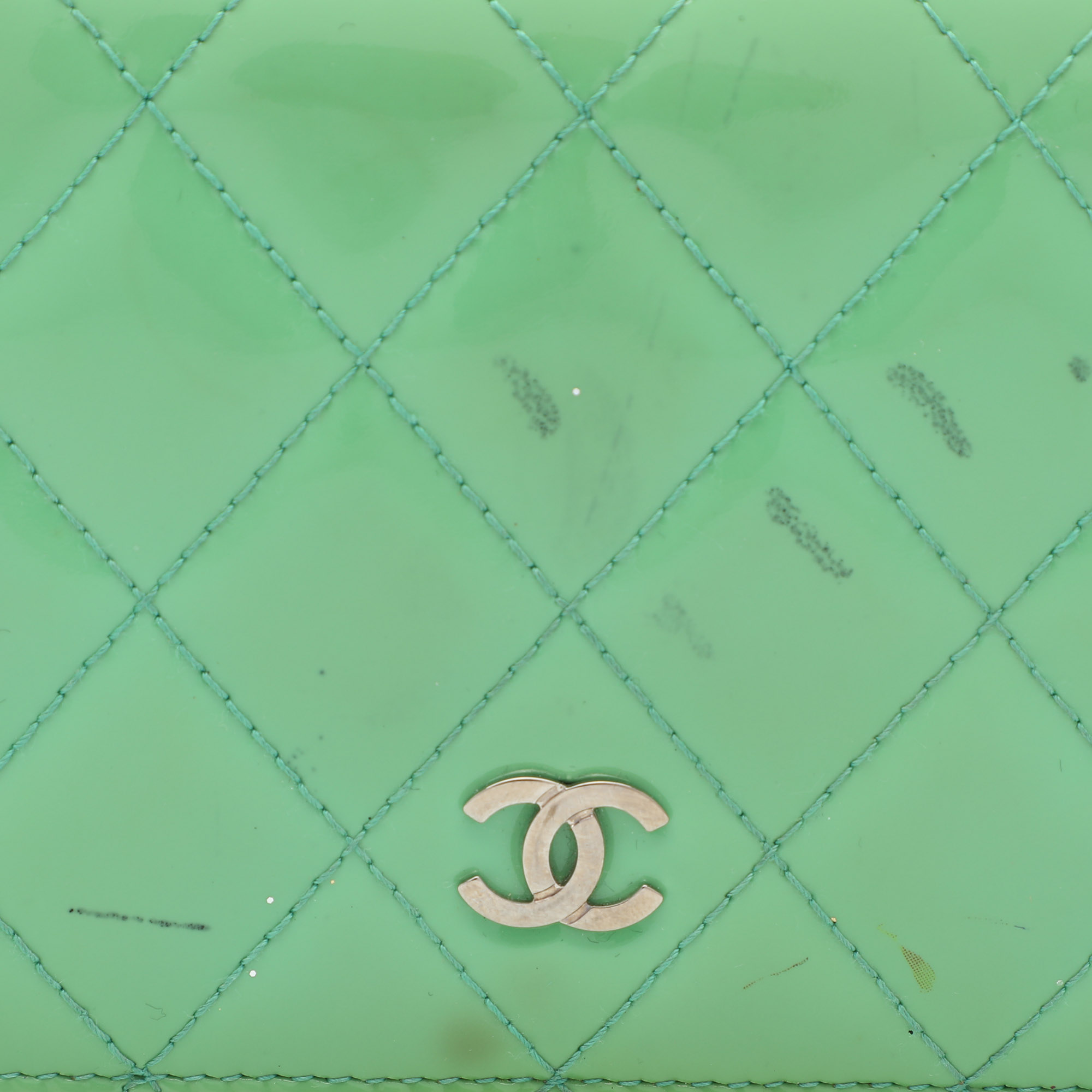 Chanel Green Quilted Patent Leather CC Flap Continental Wallet