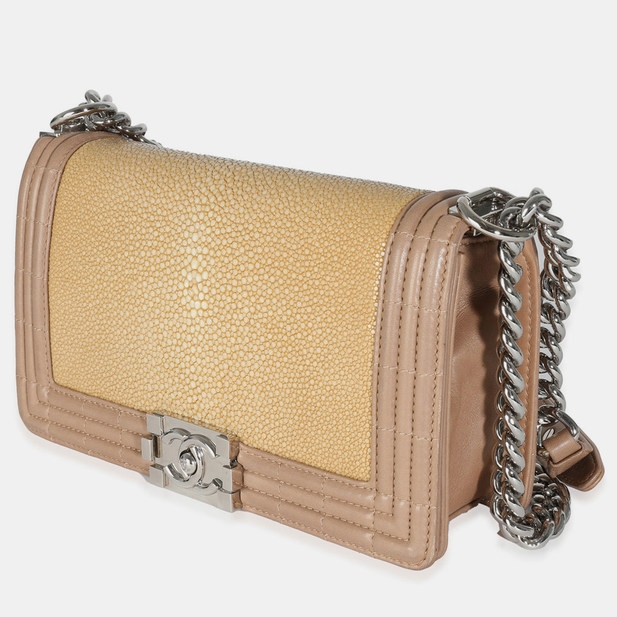 Chanel Beige Galuchat Stingray Lambskin Medium Boy Flap Shoulder Bag