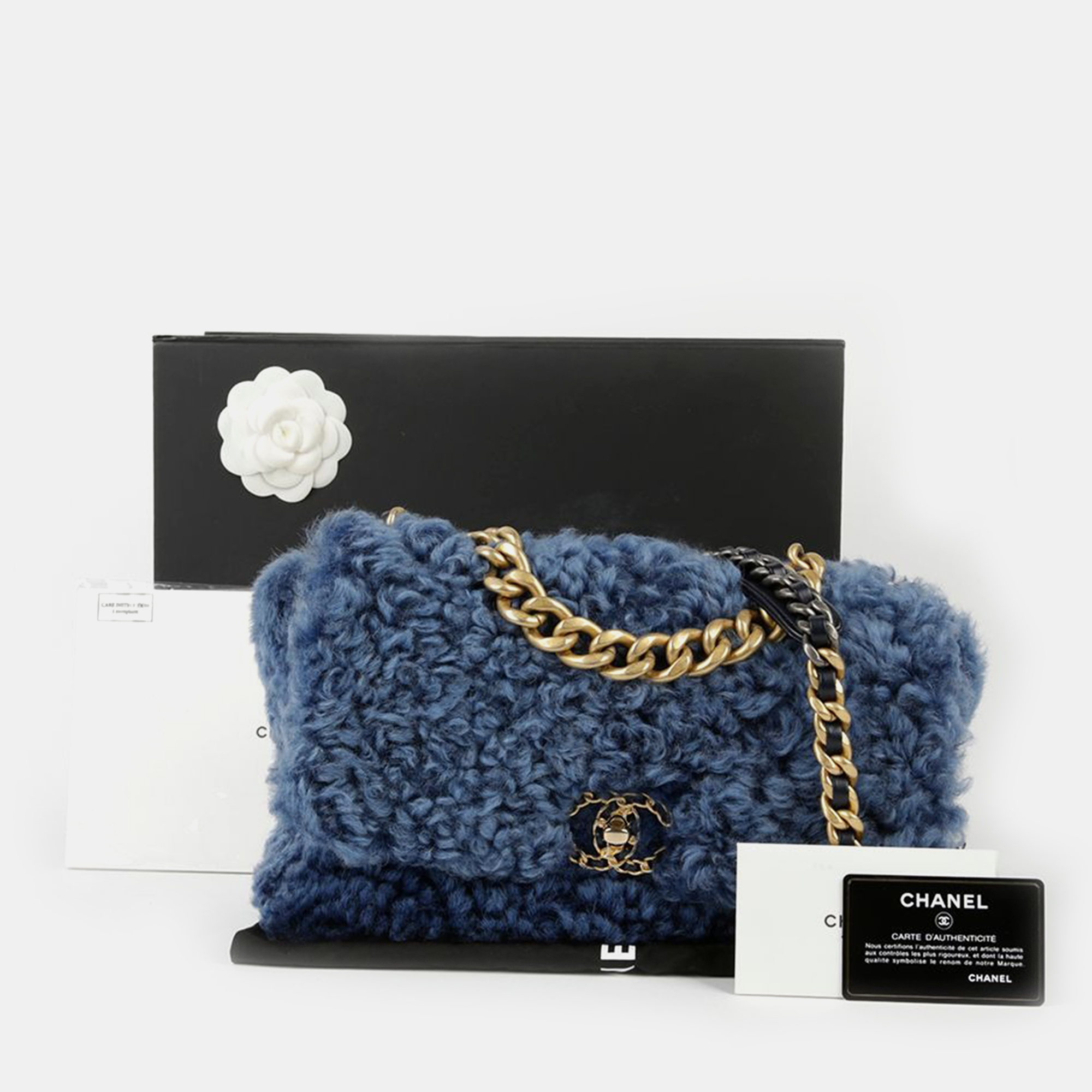 Chanel Blue Shearing 19 Flap Shoulder Bag