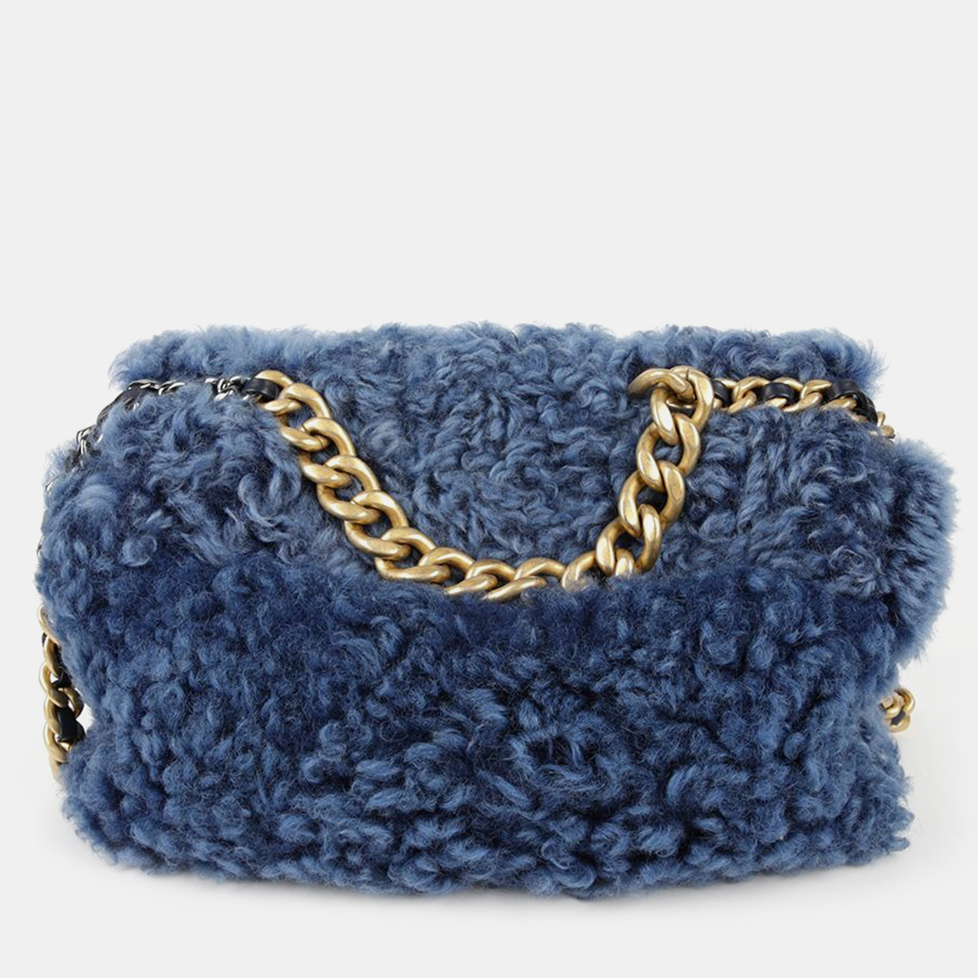 Chanel Blue Shearing 19 Flap Shoulder Bag