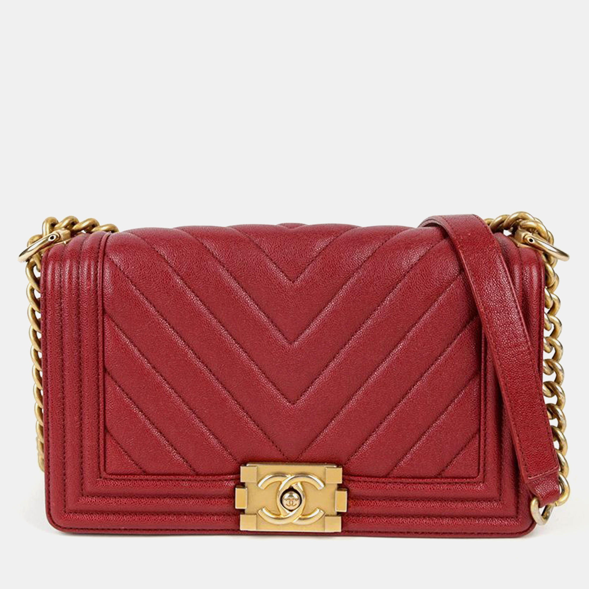 Chanel Maroon Leather Medium Boy Shoulder Bag