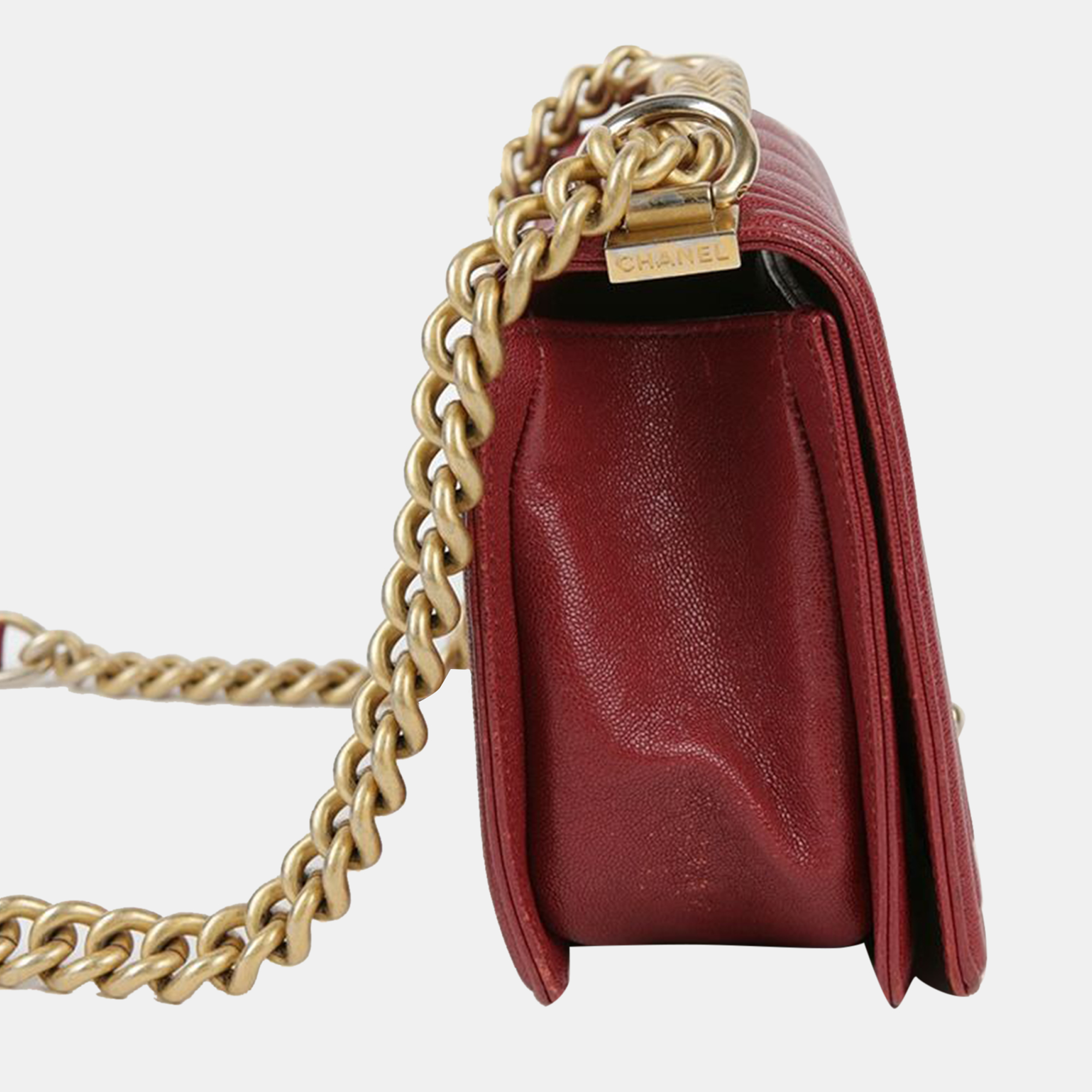 Chanel Maroon Leather Medium Boy Shoulder Bag