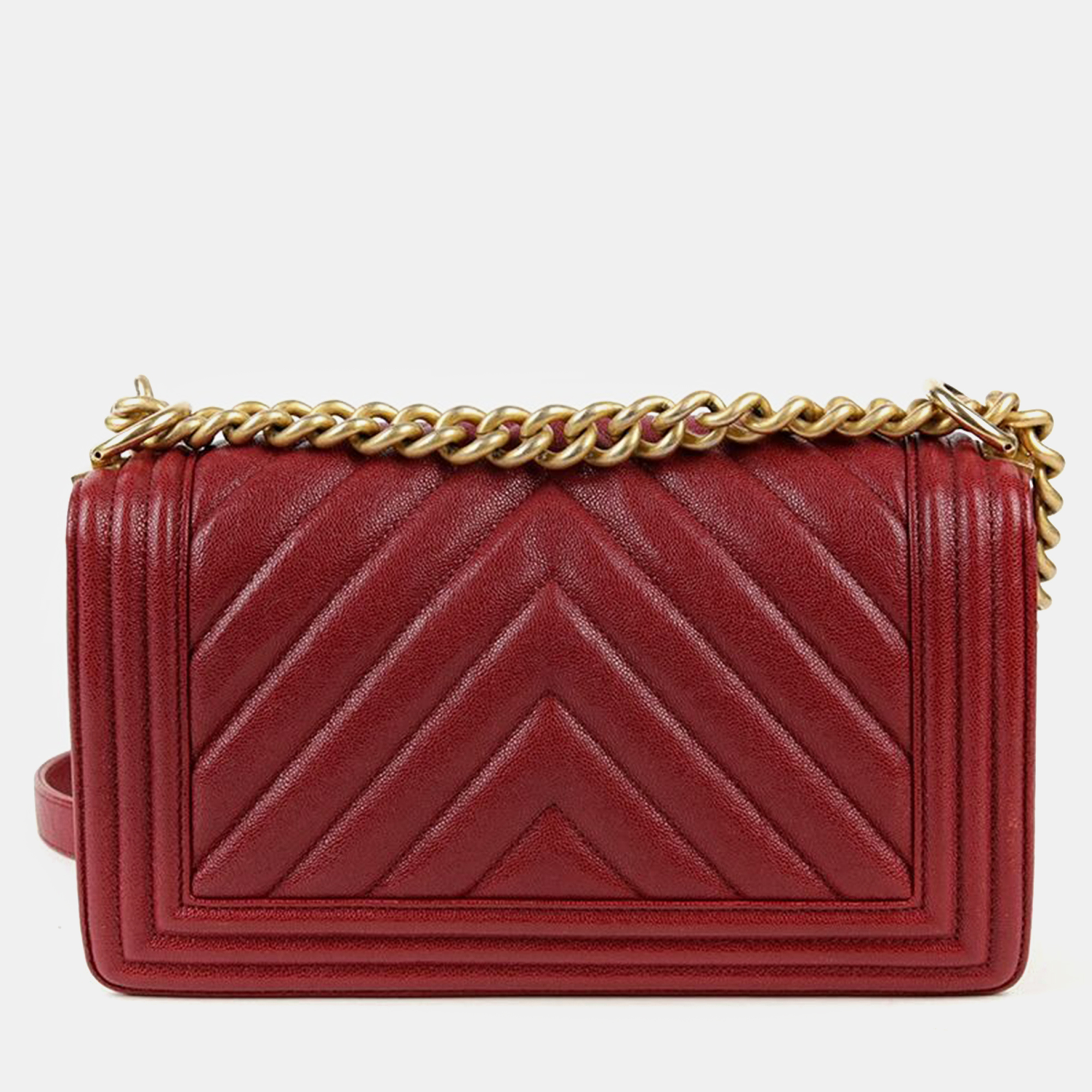 Chanel Maroon Leather Medium Boy Shoulder Bag