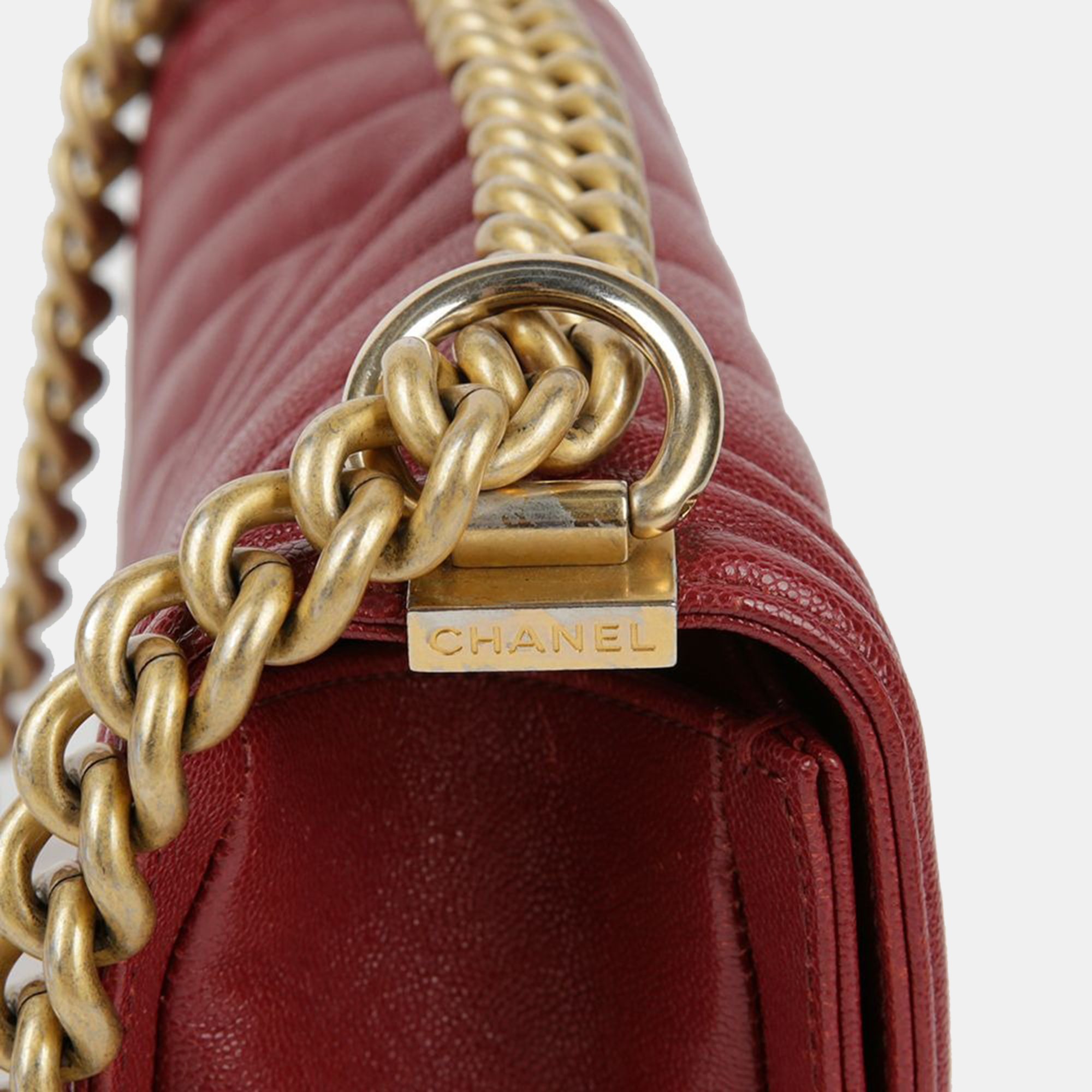 Chanel Maroon Leather Medium Boy Shoulder Bag