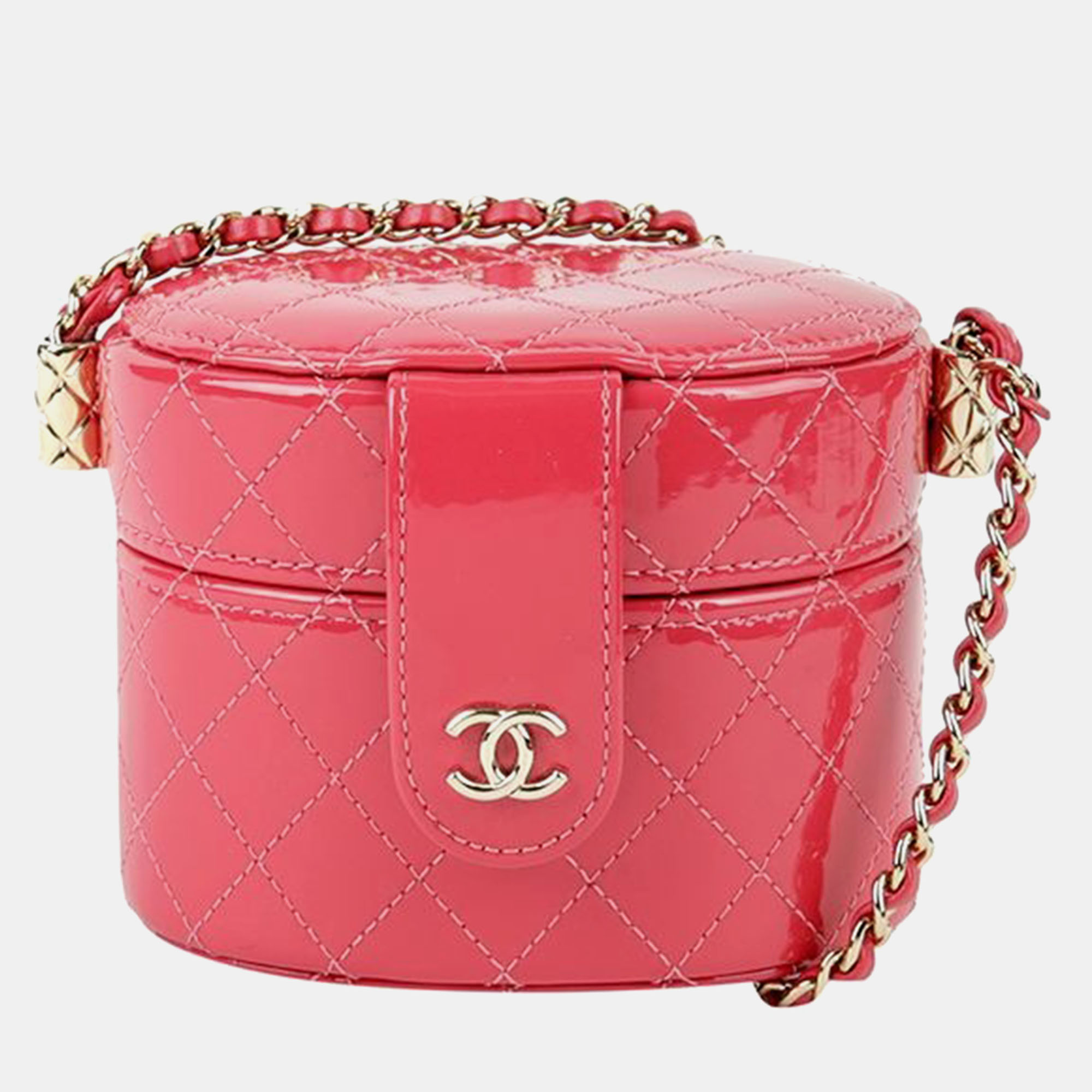 Chanel Pink Patent Leather Vanity Case Shoulder Bag