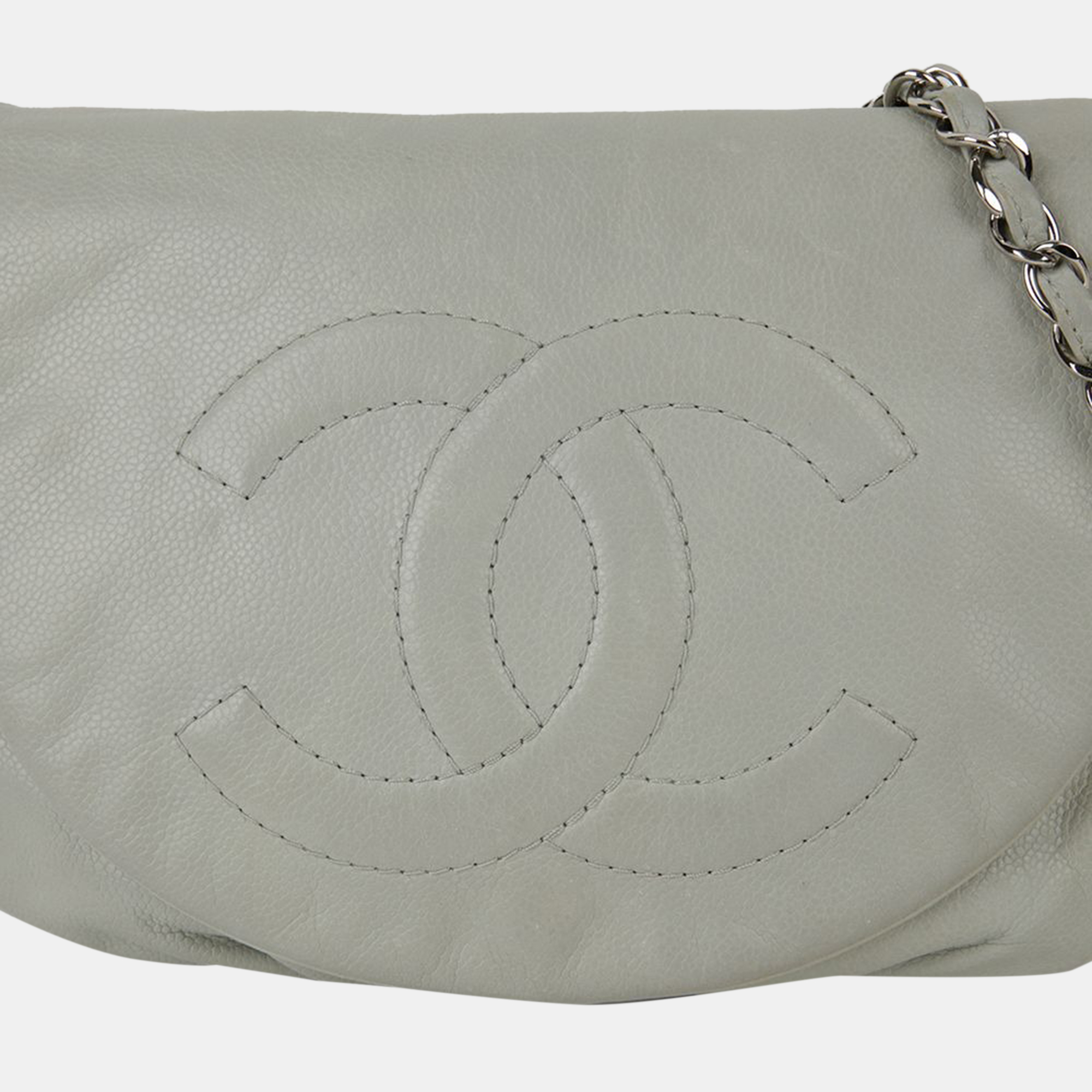 Chanel Grey Leather CC Half Moon Flap Bag