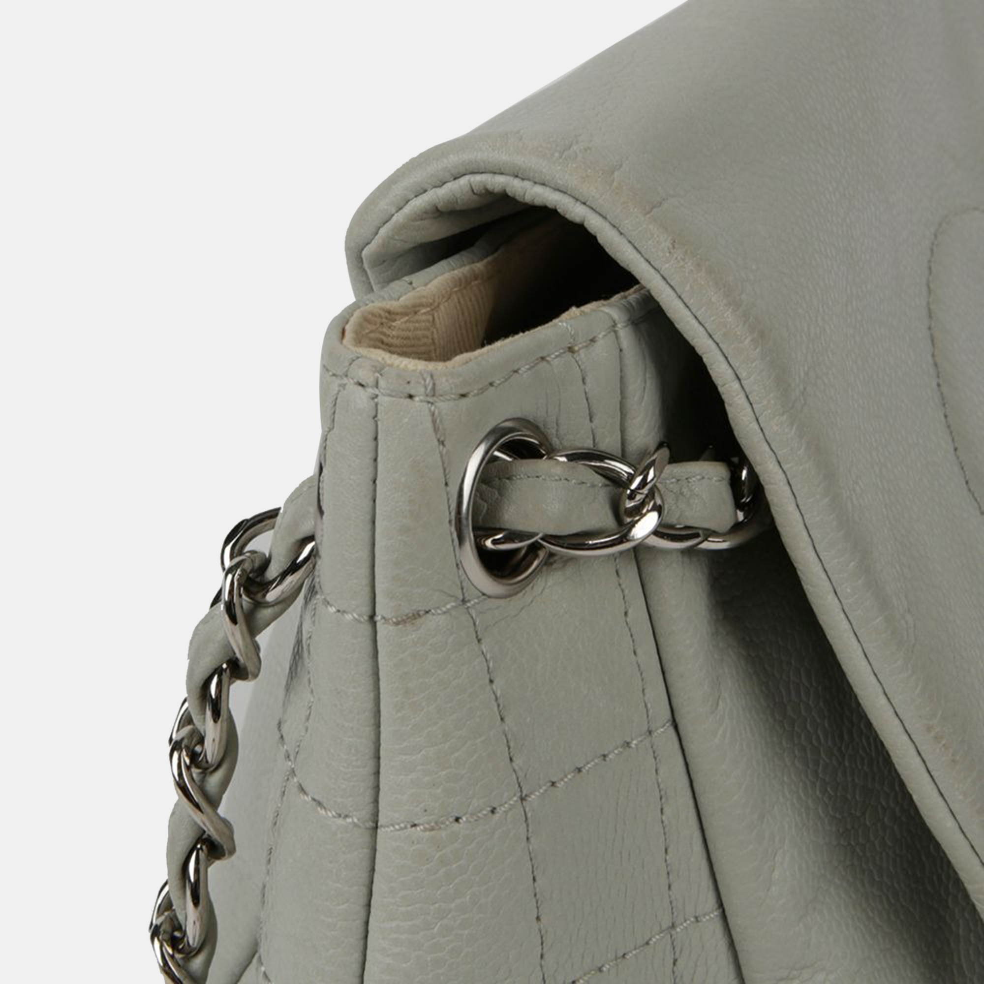 Chanel Grey Leather CC Half Moon Flap Bag