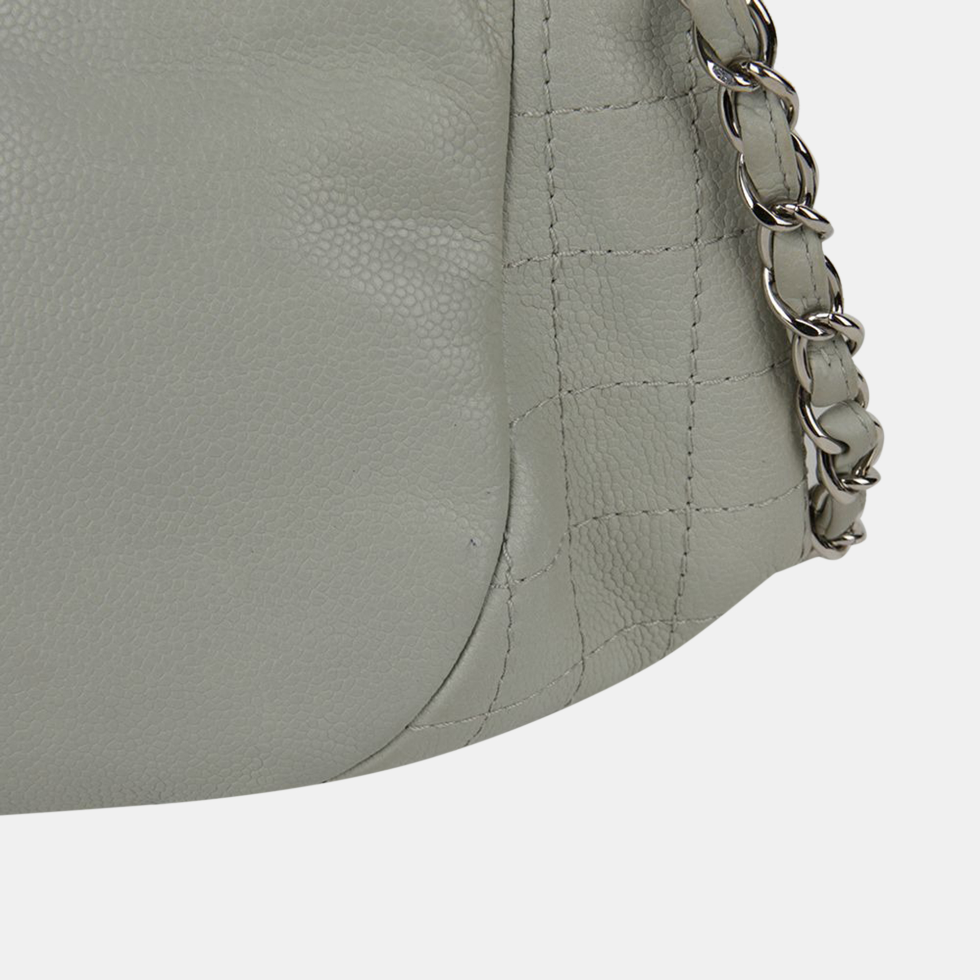 Chanel Grey Leather CC Half Moon Flap Bag