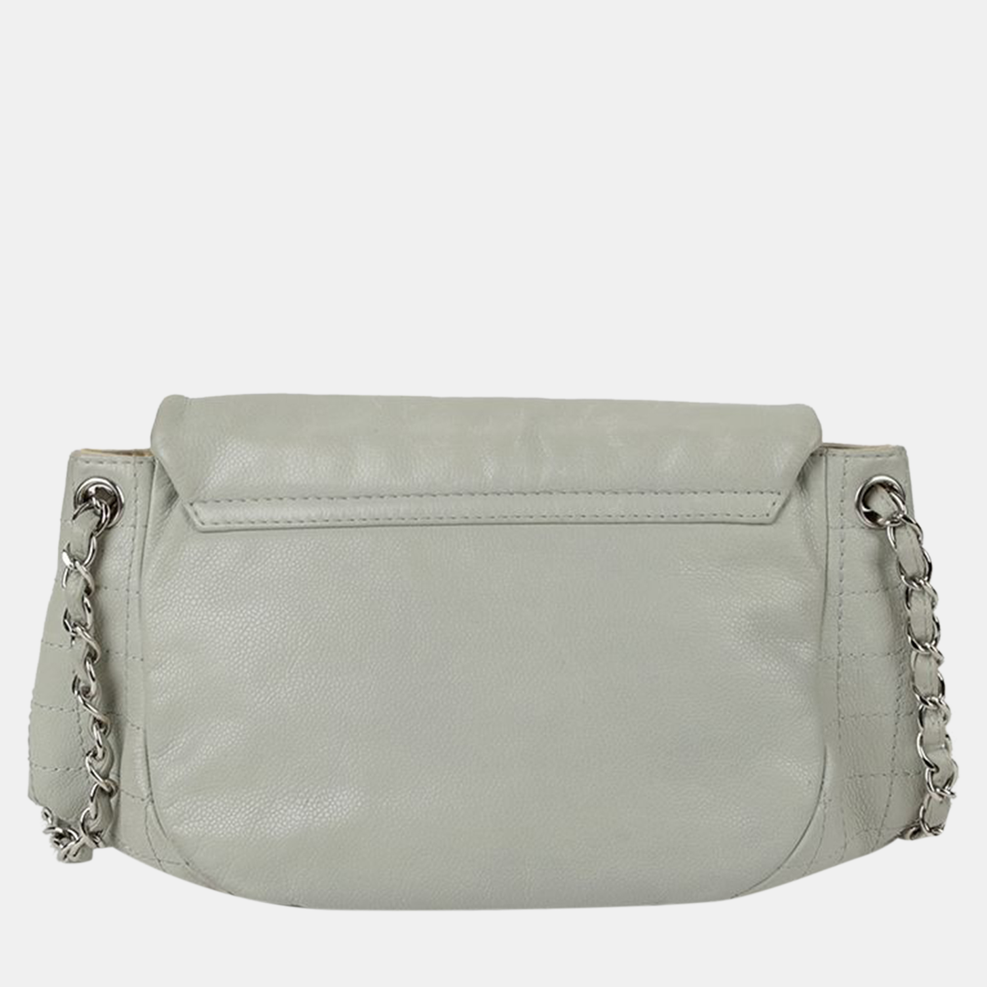 Chanel Grey Leather CC Half Moon Flap Bag