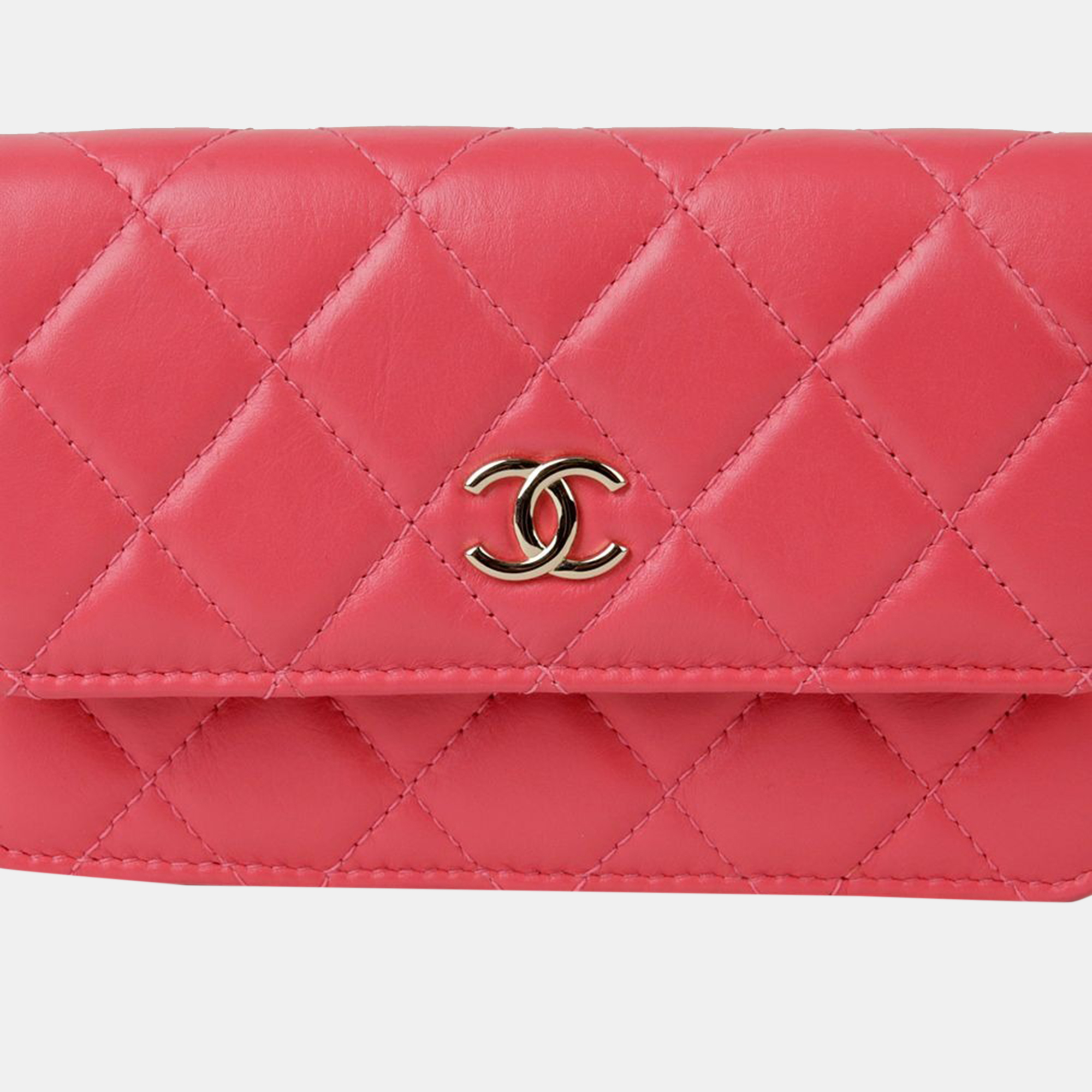 Chanel Pink Leather Pearl Mini Wallet On Chain