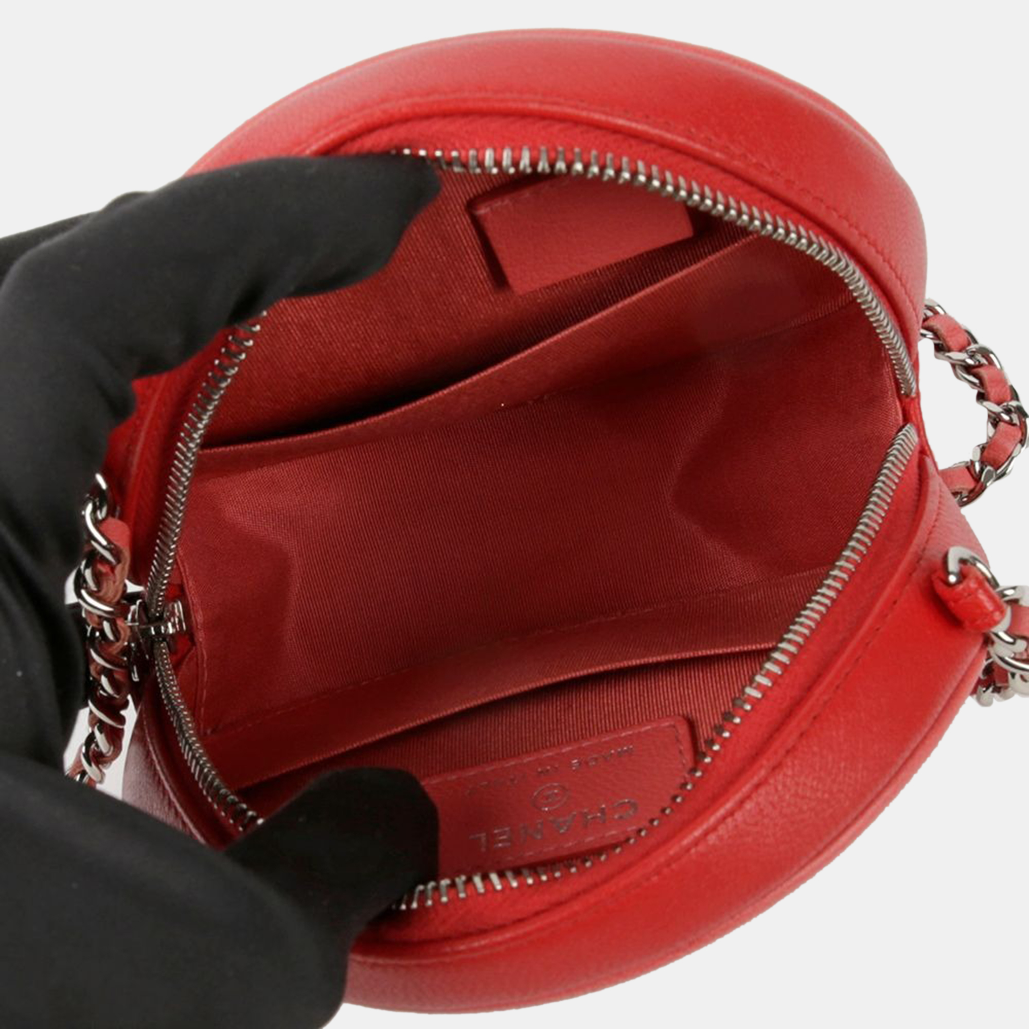 Chanel Red Quilted Lambskin Color Pop Round Clutch With Chain