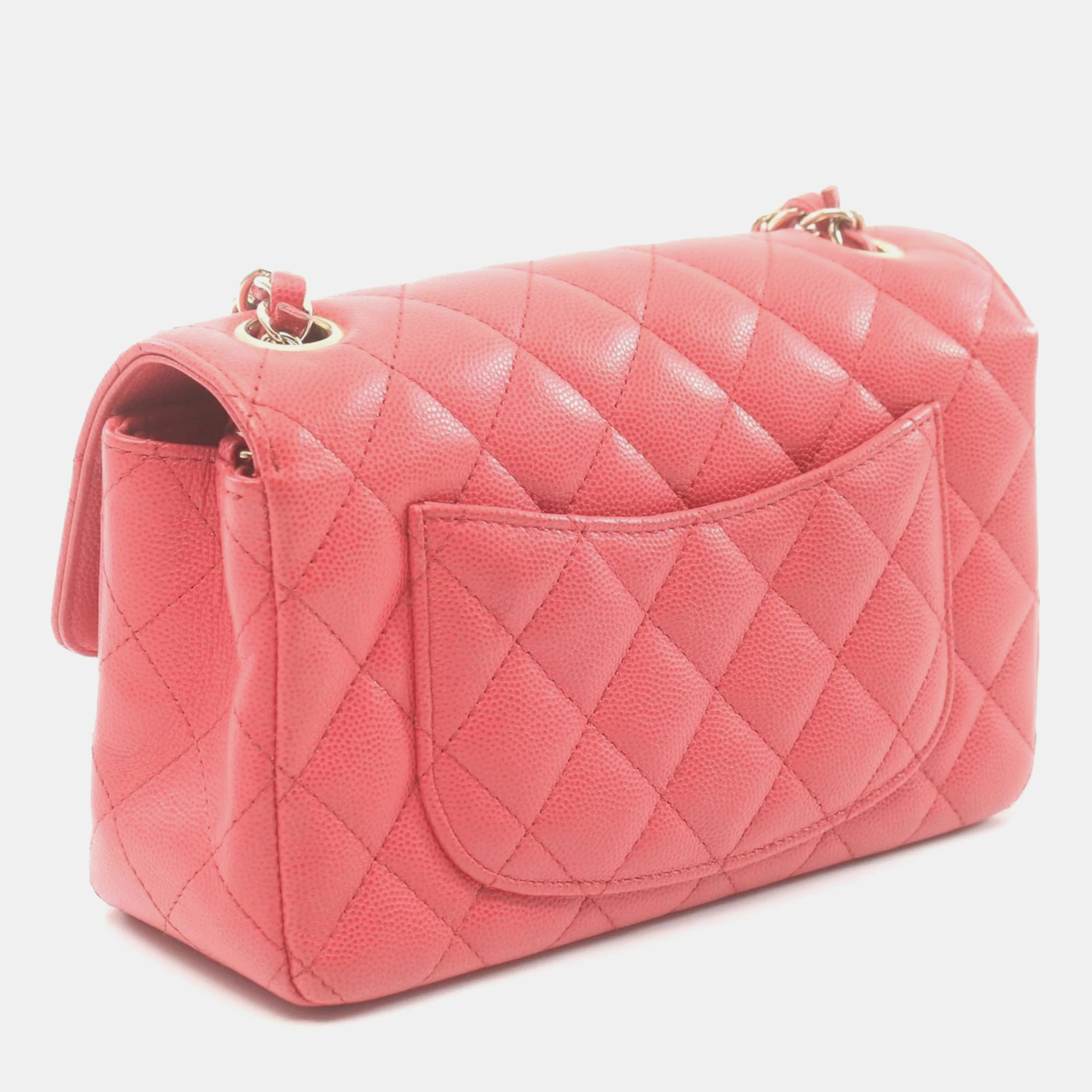 Chanel Pink Caviar Leather Mini Classic Single Flap Shoulder Bag