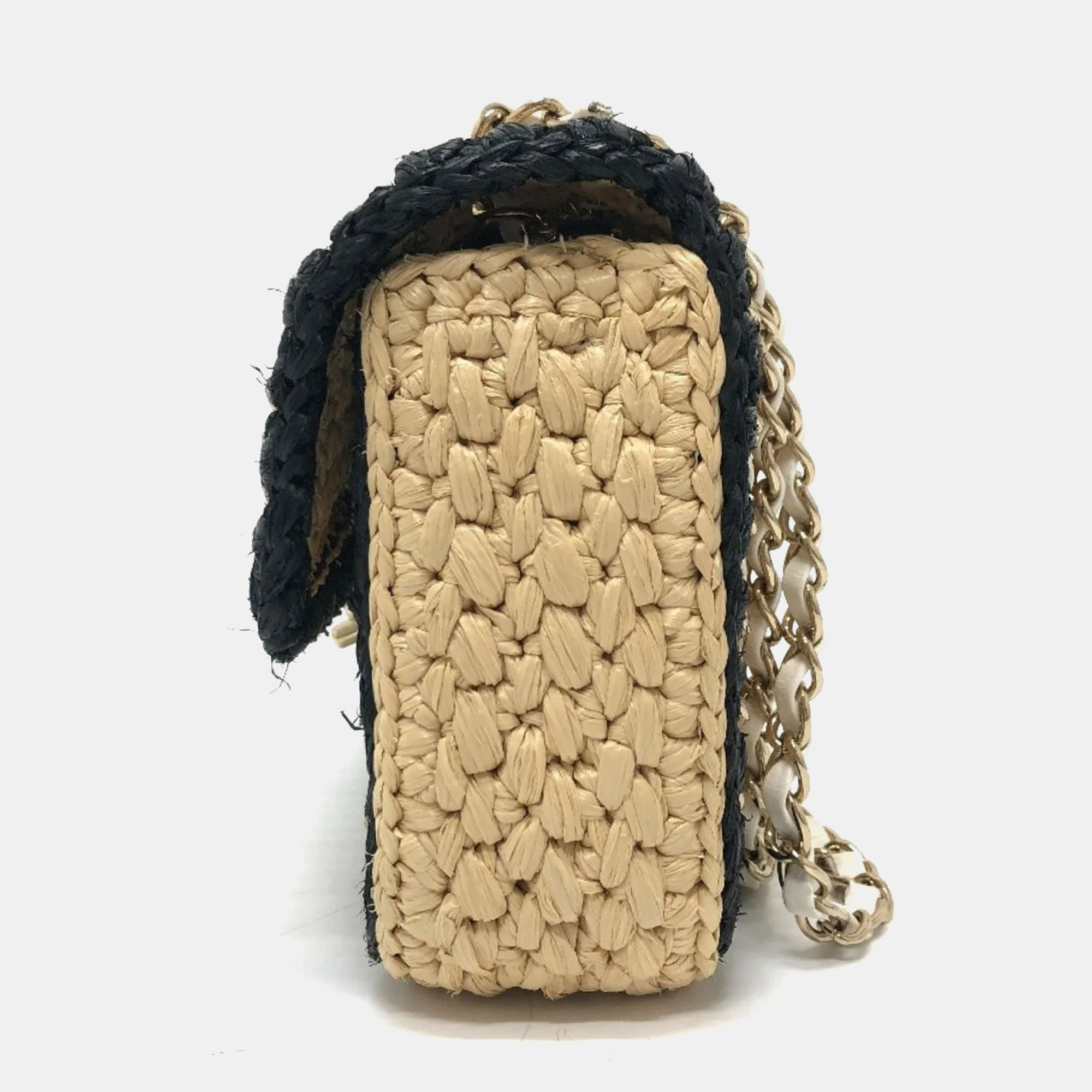 Chanel Beige/Black Raffia Flap Bag