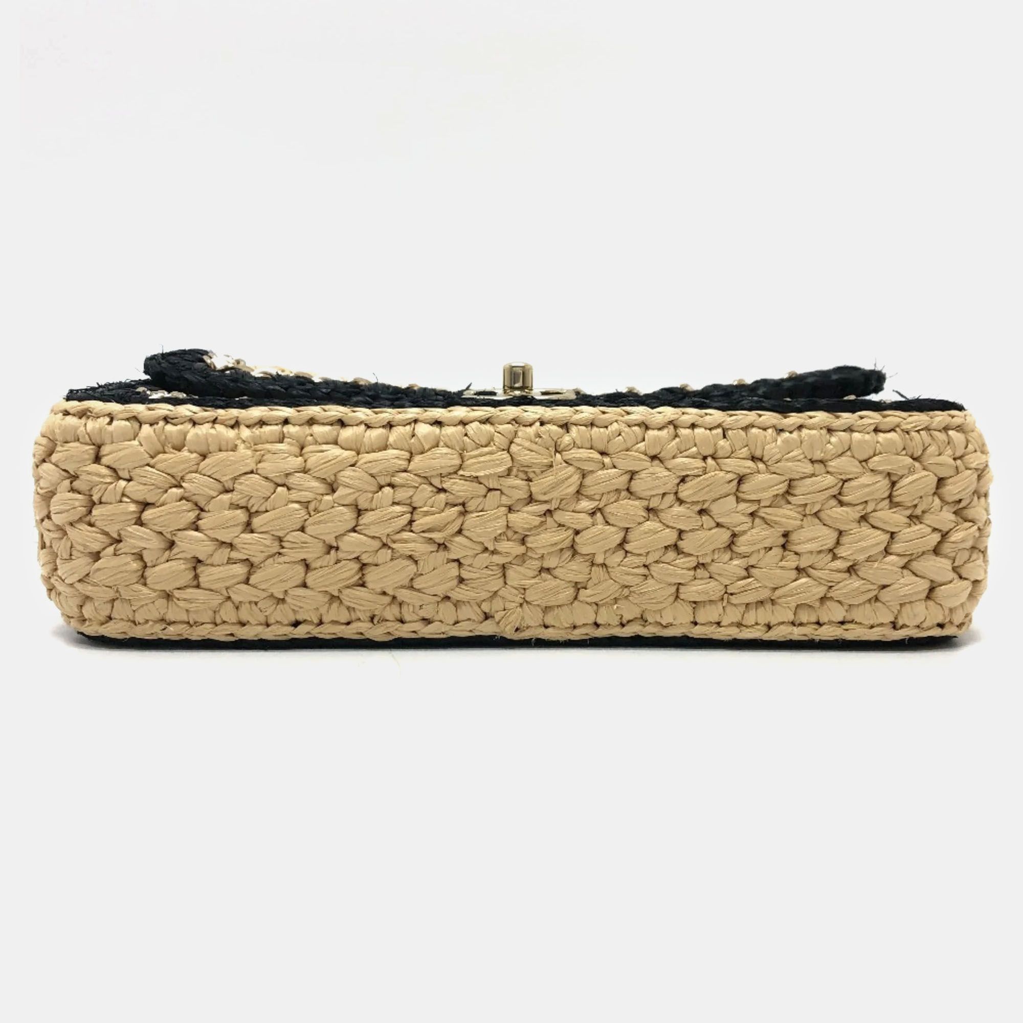 Chanel Beige/Black Raffia Flap Bag