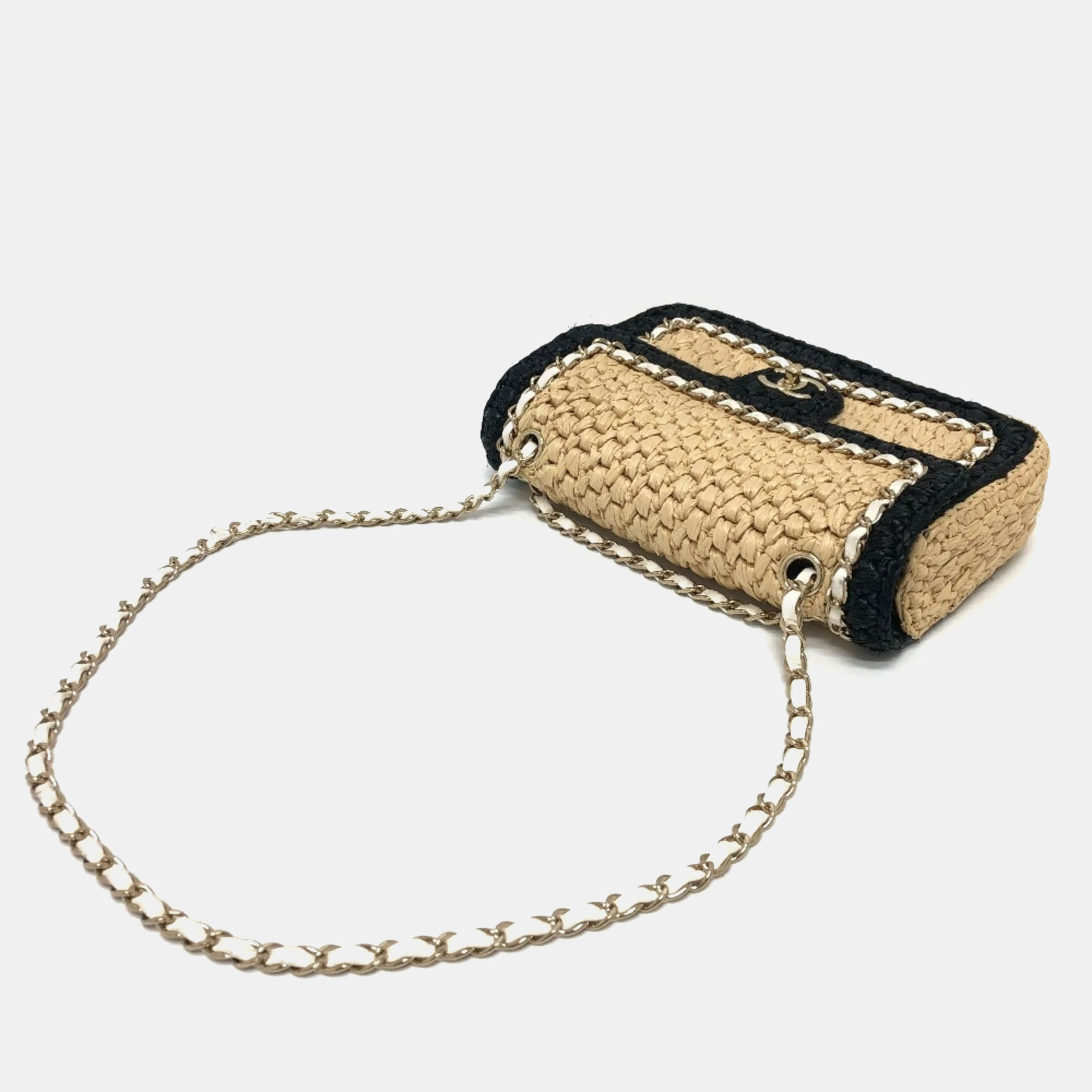 Chanel Beige/Black Raffia Flap Bag