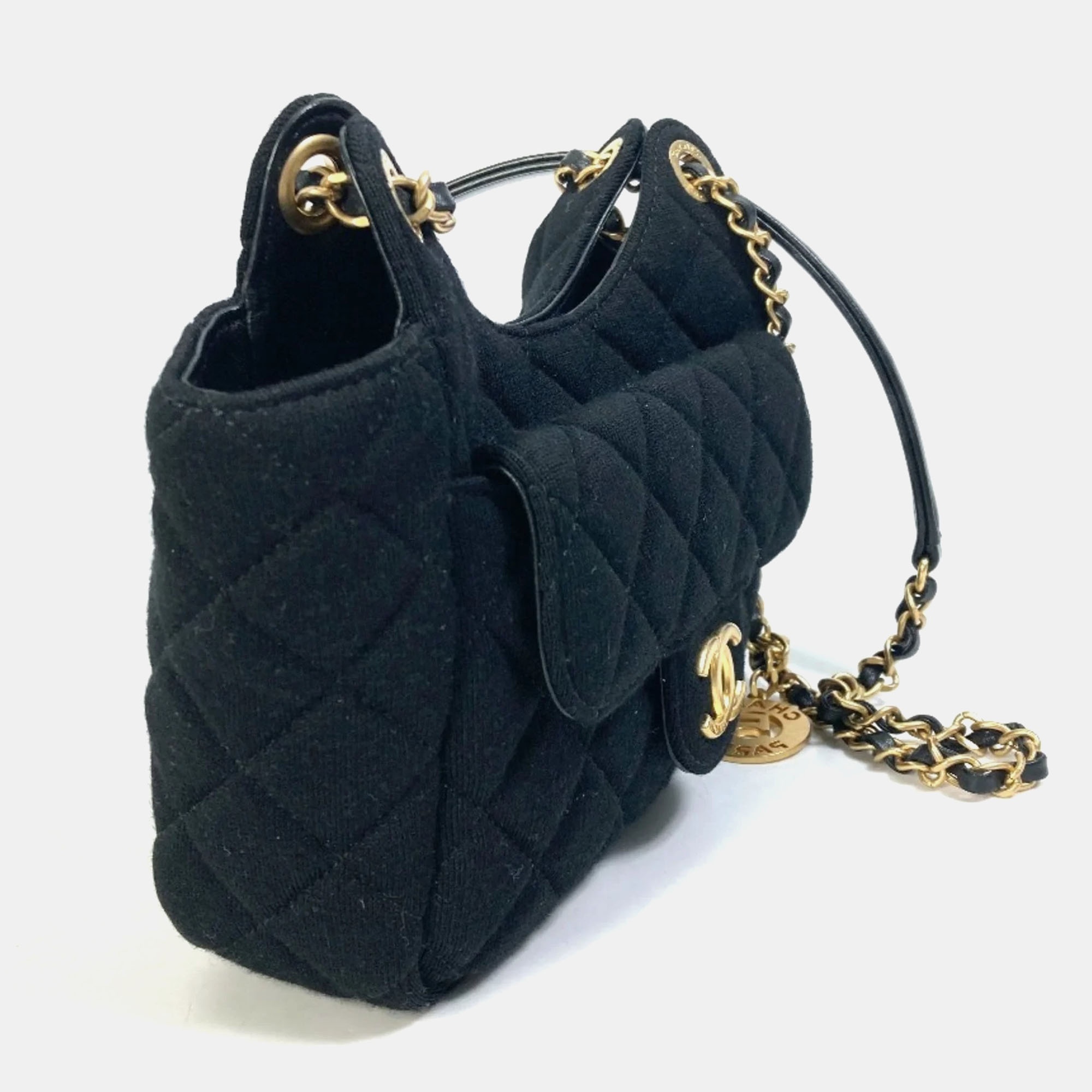 Chanel Black Jersey Small Wavy Hobo Bag