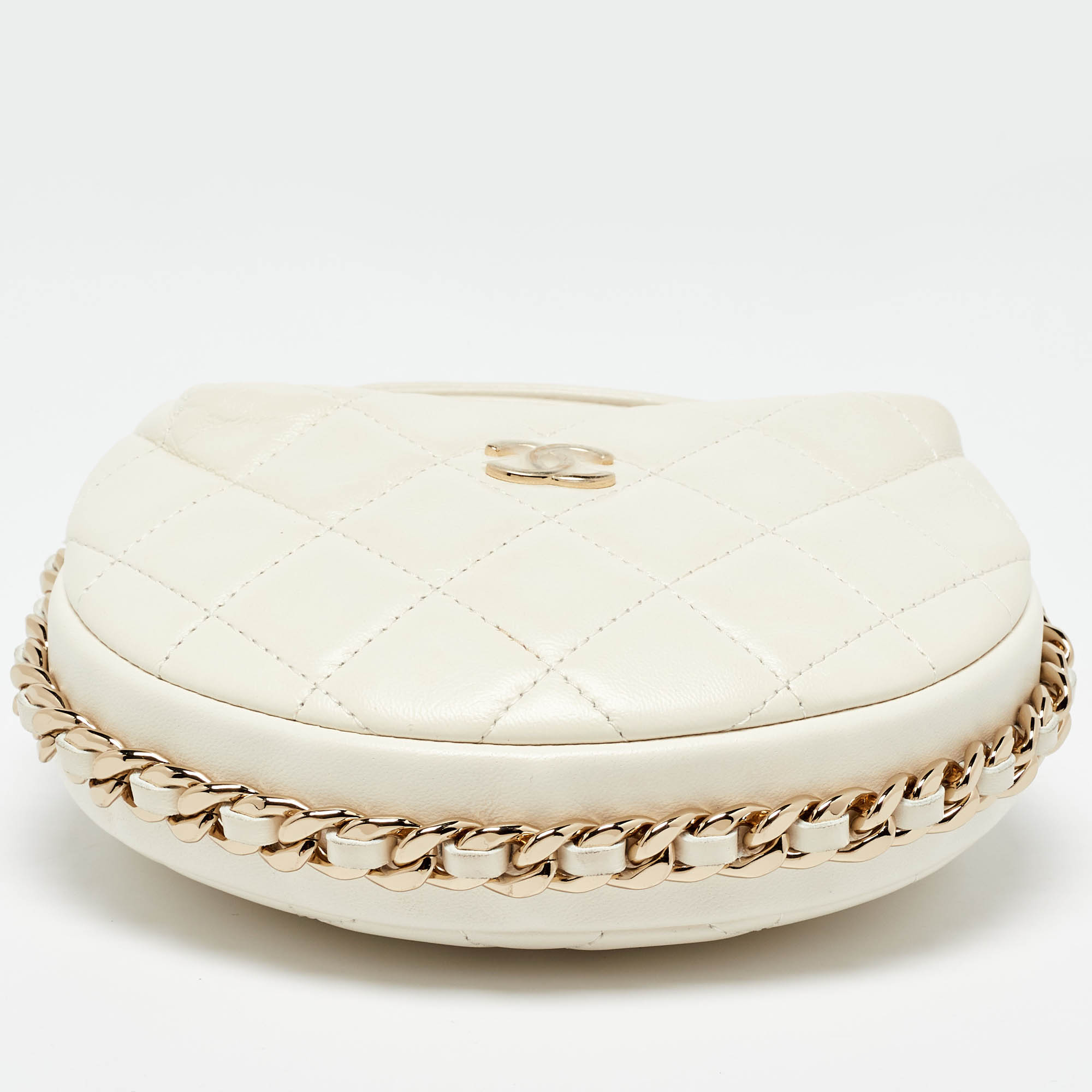 Chanel Off White Quilted Leather Mini Chain Around Hobo