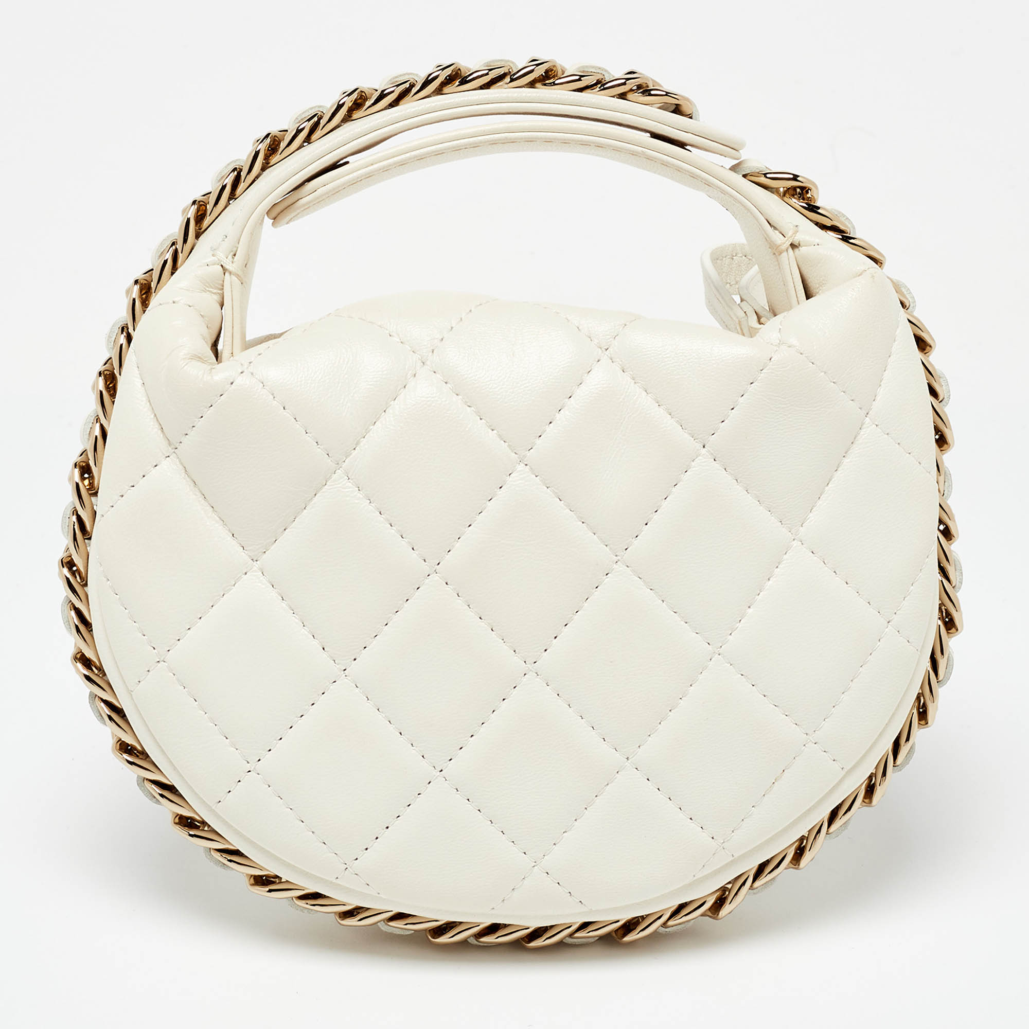 Chanel Off White Quilted Leather Mini Chain Around Hobo