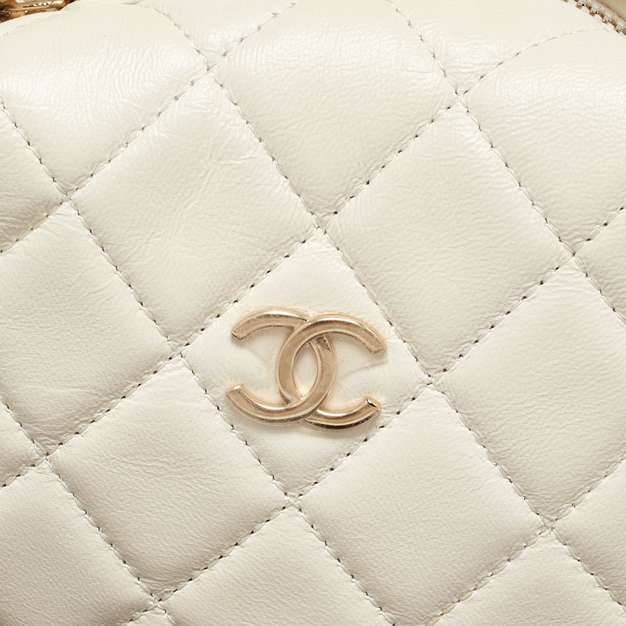 Chanel Off White Quilted Leather Mini Chain Around Hobo