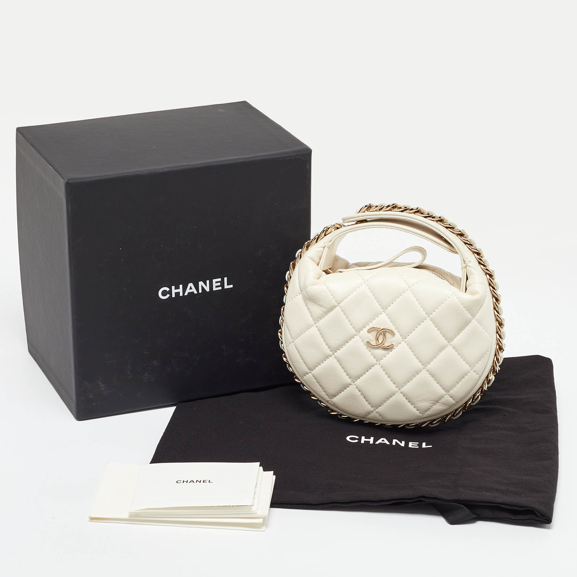 Chanel Off White Quilted Leather Mini Chain Around Hobo