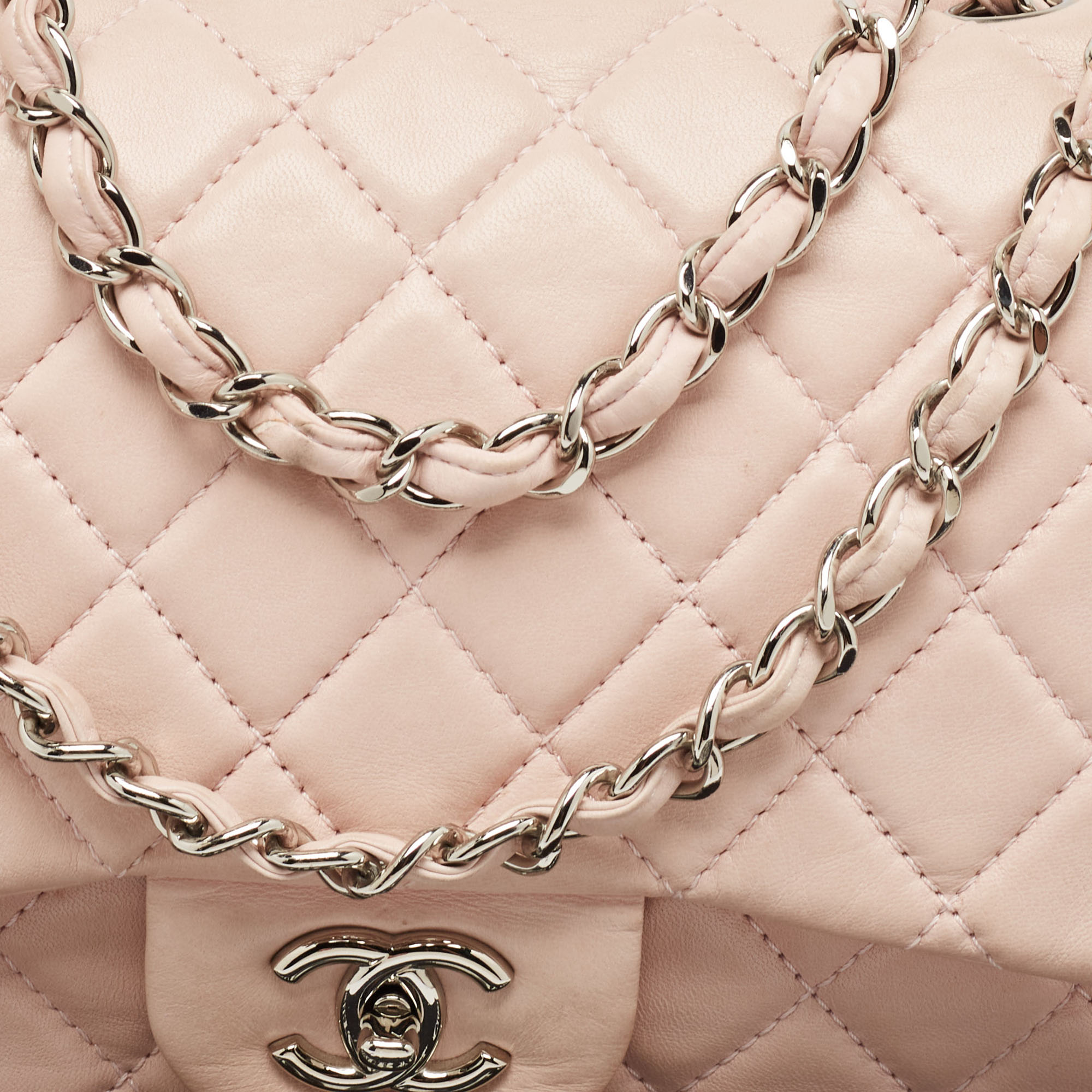 Chanel Light Pink Quilted Leather Jumbo Classic Single Flap Bag