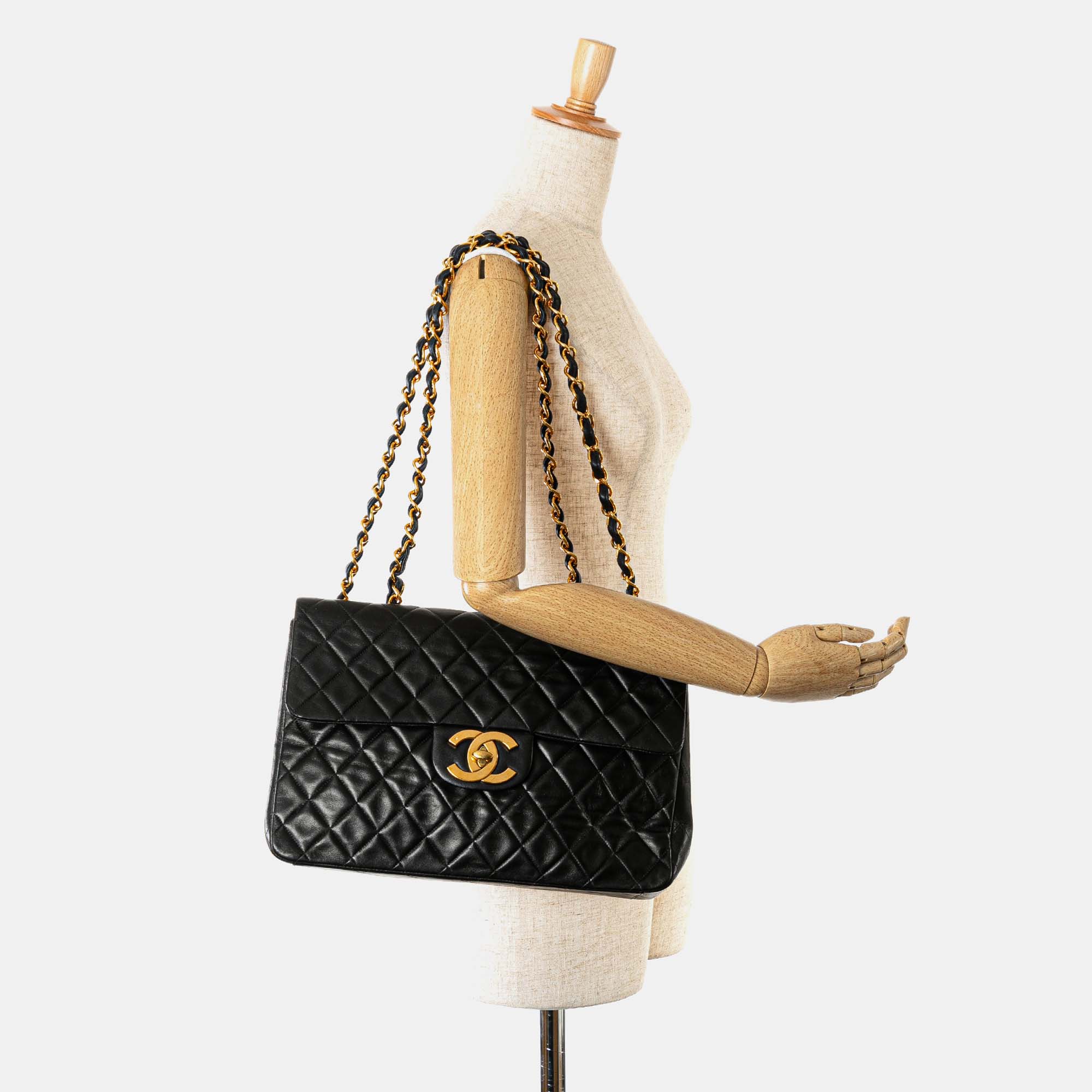 Chanel Black Lambskin Leather Maxi Classic Single Flap Bag