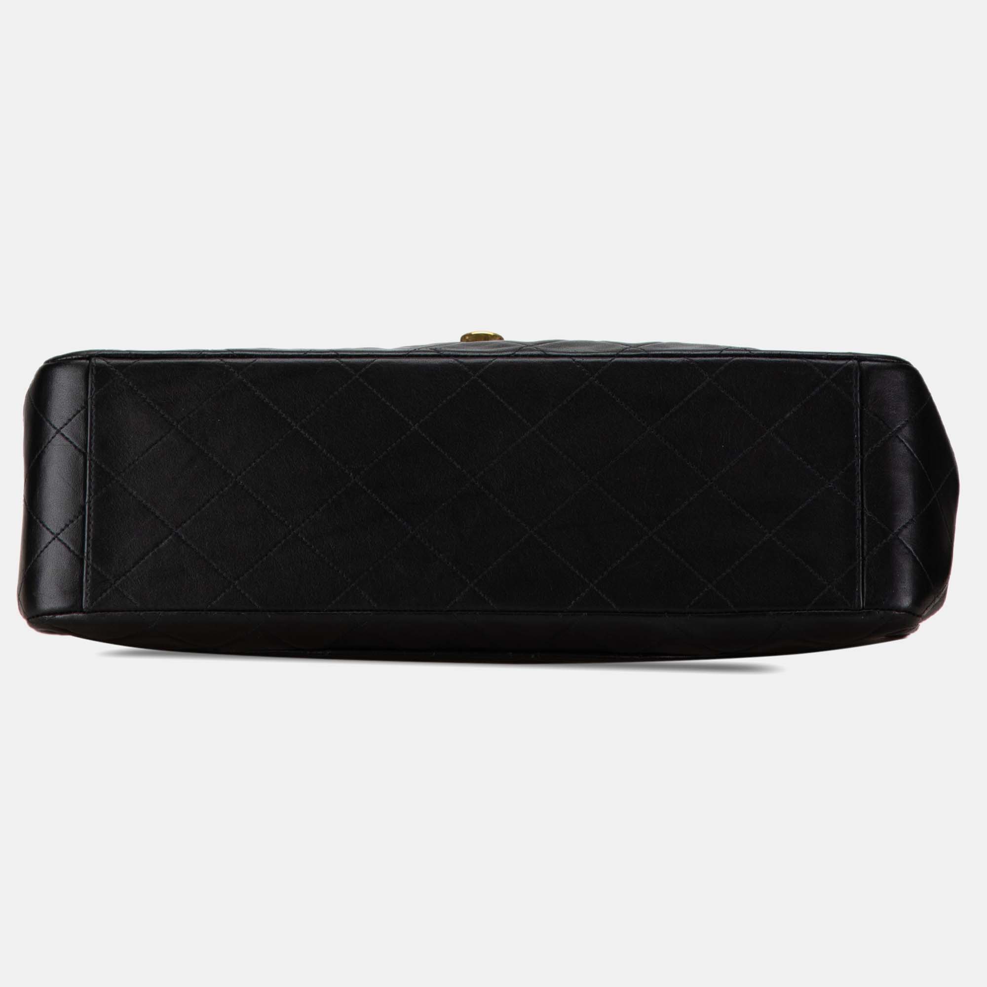 Chanel Black Lambskin Leather Maxi Classic Single Flap Bag