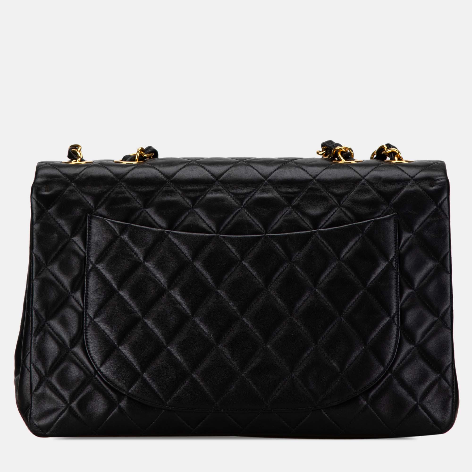 Chanel Black Lambskin Leather Maxi Classic Single Flap Bag