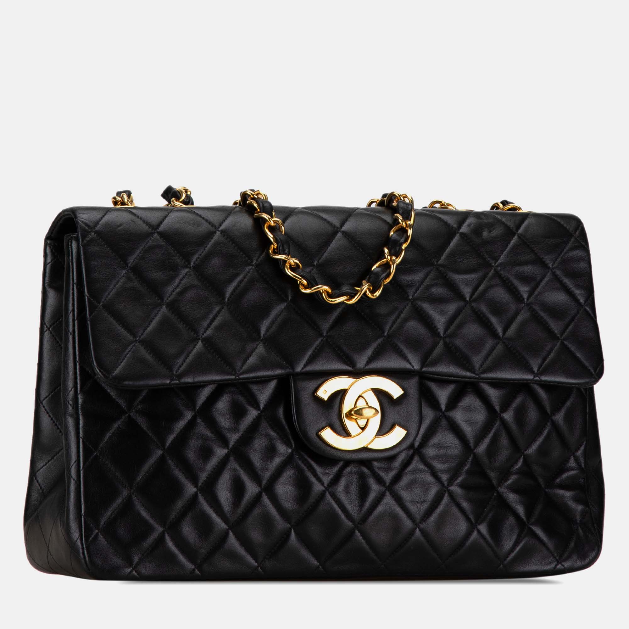 Chanel Black Lambskin Leather Maxi Classic Single Flap Bag