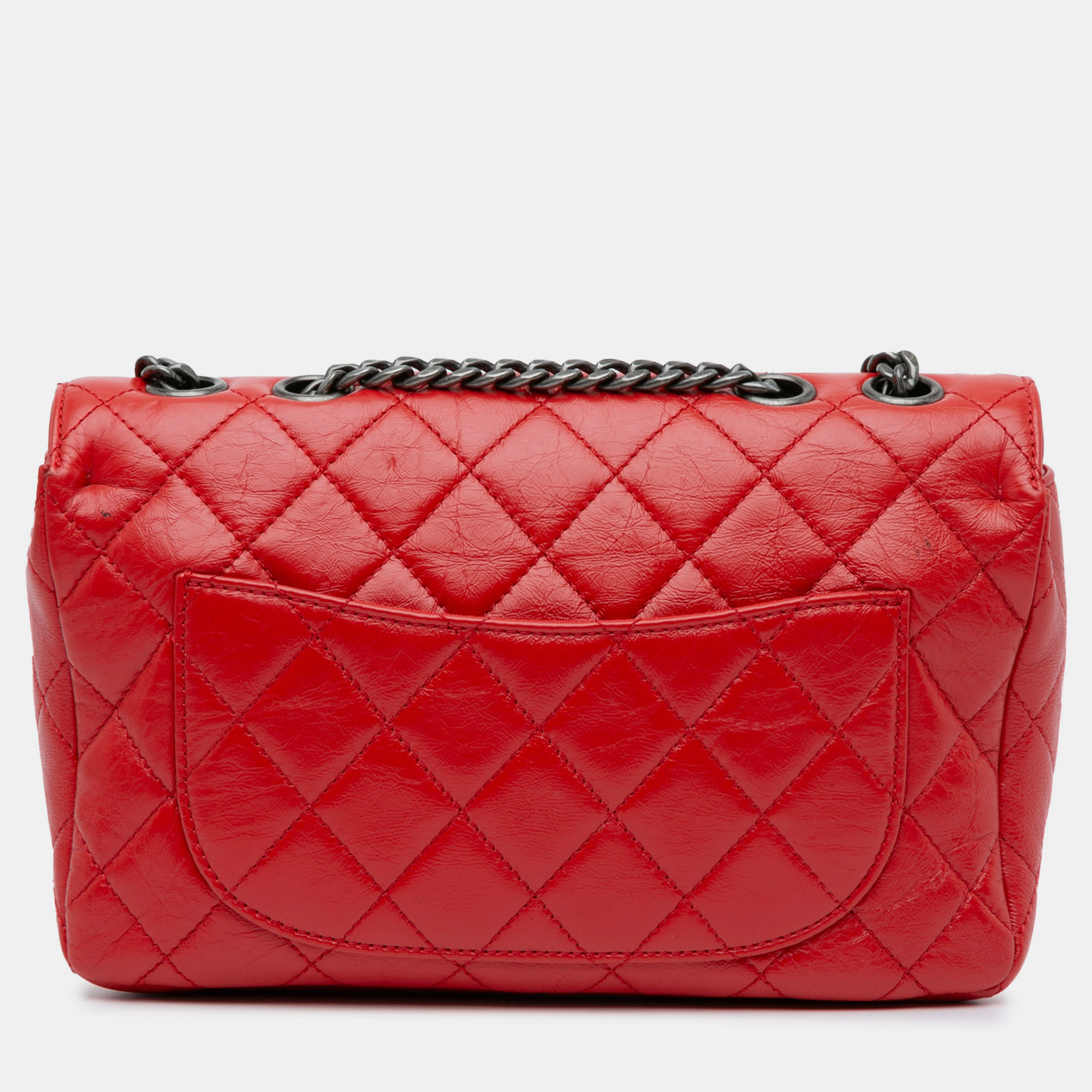 Chanel Red Crinkled Calfskin Chain Flap Bag