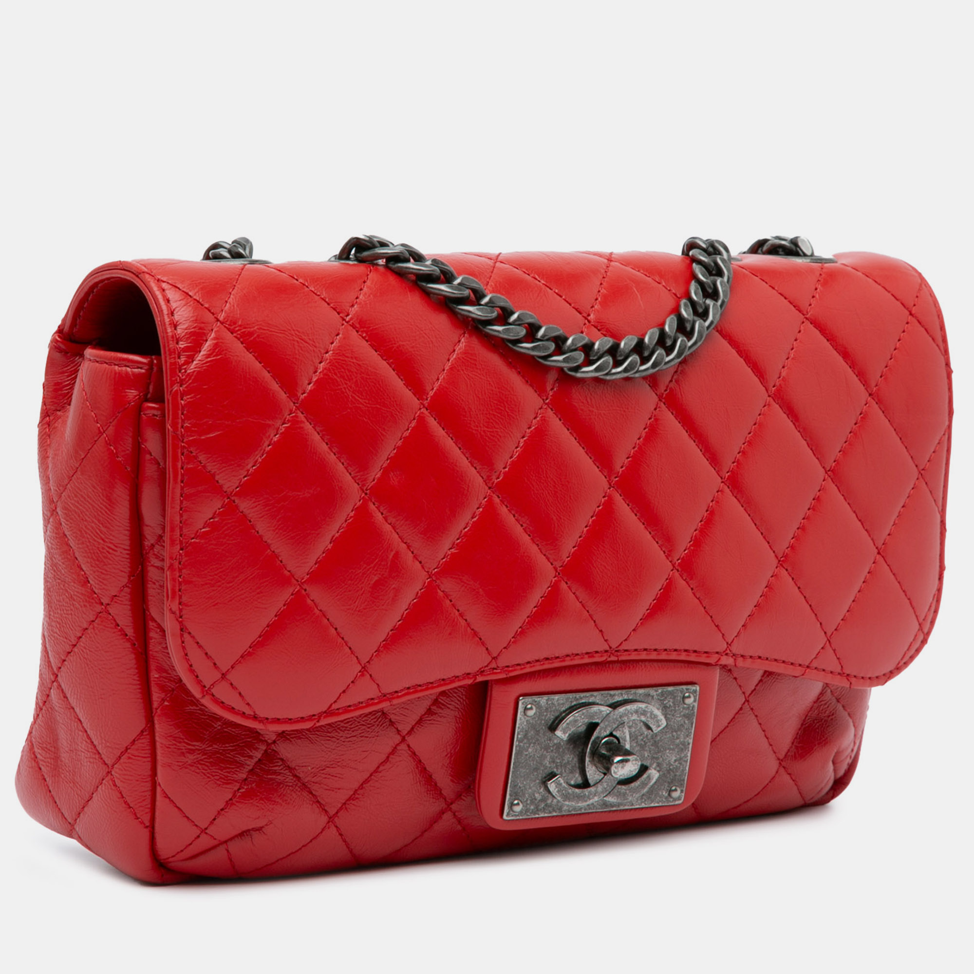 Chanel Red Crinkled Calfskin Chain Flap Bag