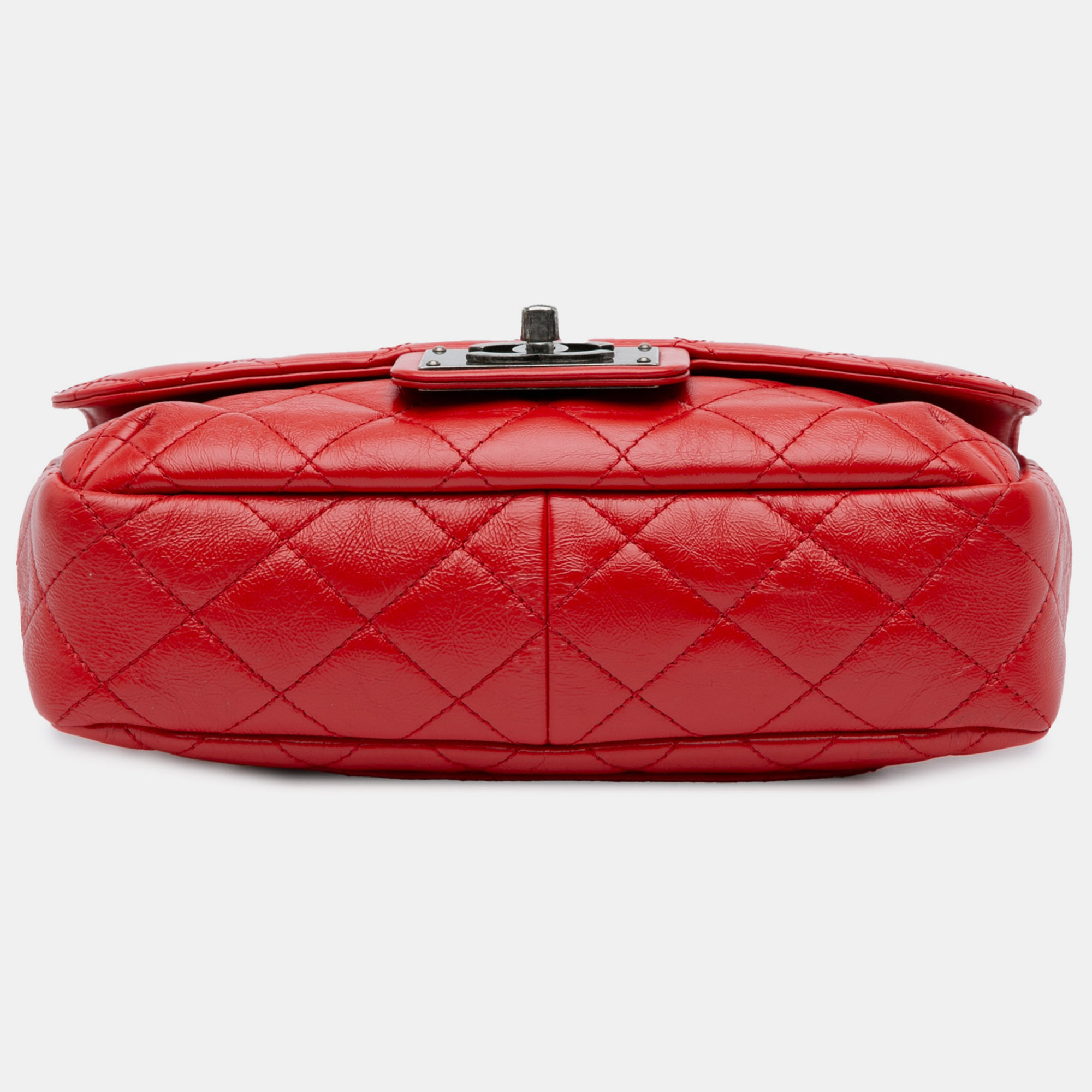 Chanel Red Crinkled Calfskin Chain Flap Bag