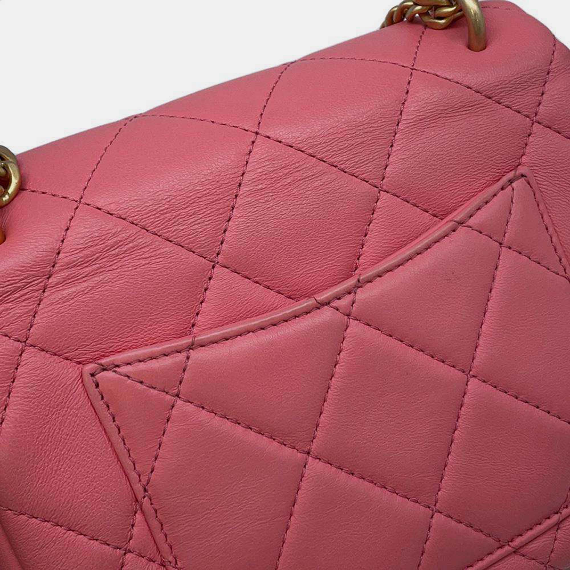 Chanel Pink Lambskin Enamel Quilted Pending CC Mini Square Flap Bag