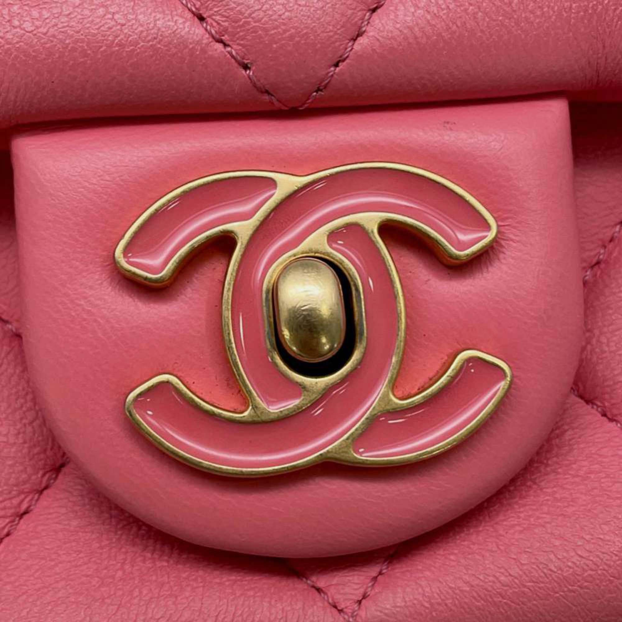 Chanel Pink Lambskin Enamel Quilted Pending CC Mini Square Flap Bag