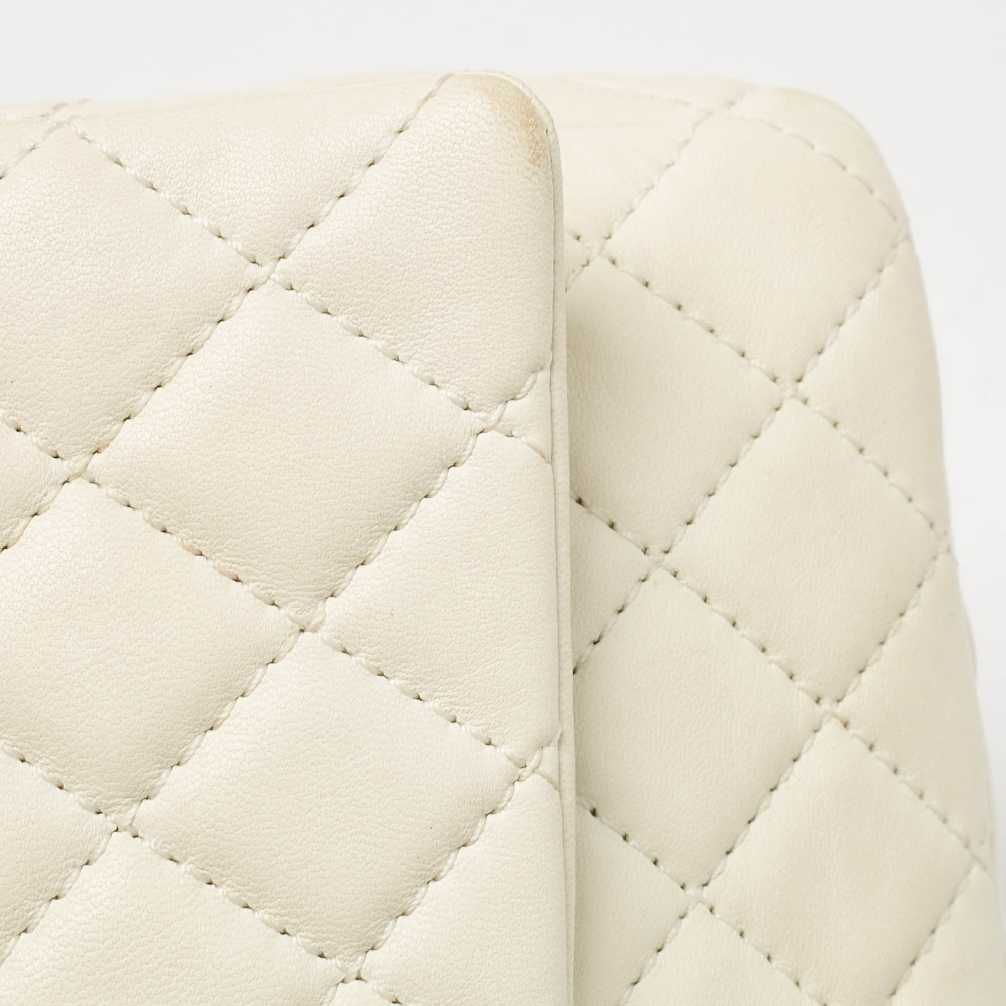 Chanel White Quilted Leather Medium Classic Double Flap Bag