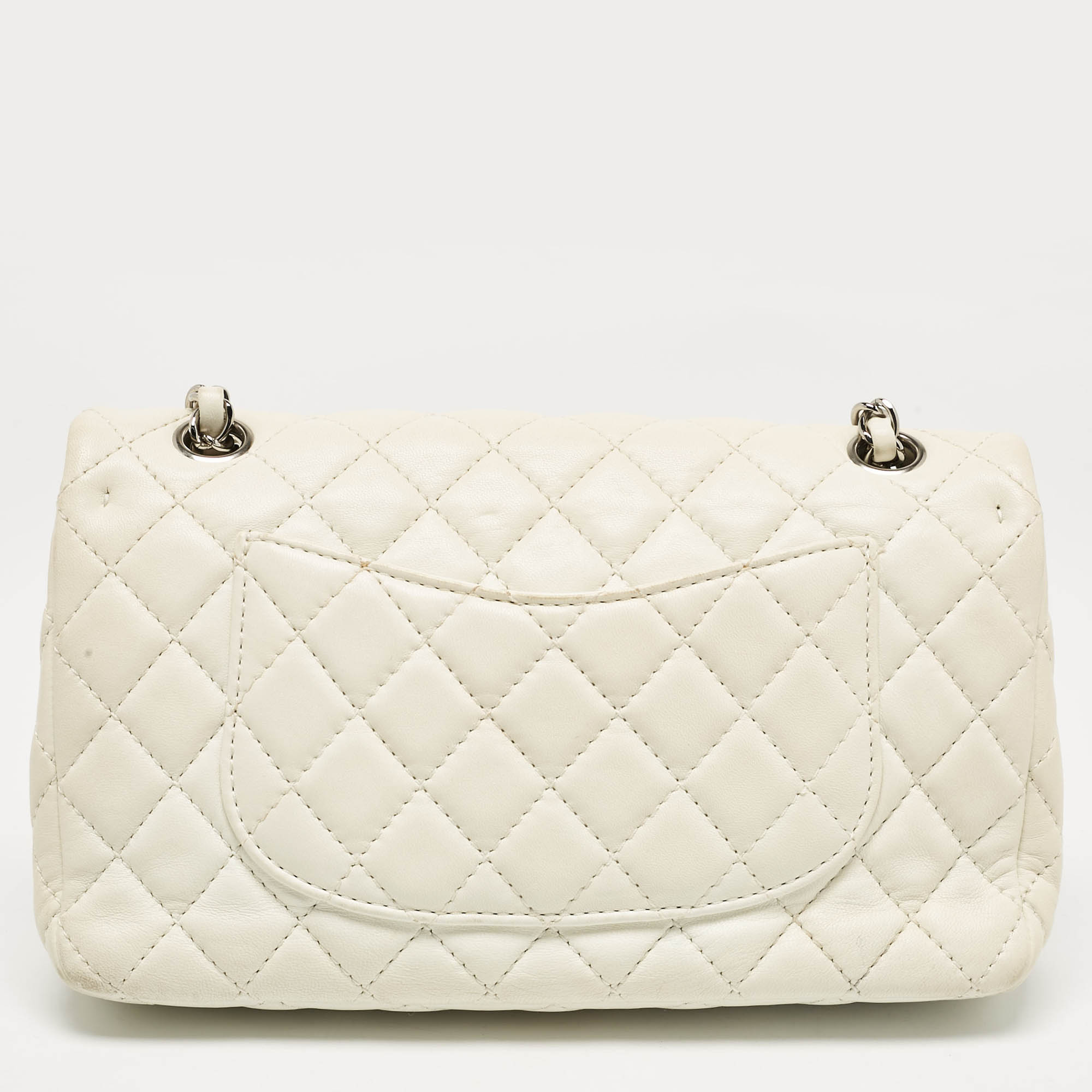 Chanel White Quilted Leather Medium Classic Double Flap Bag