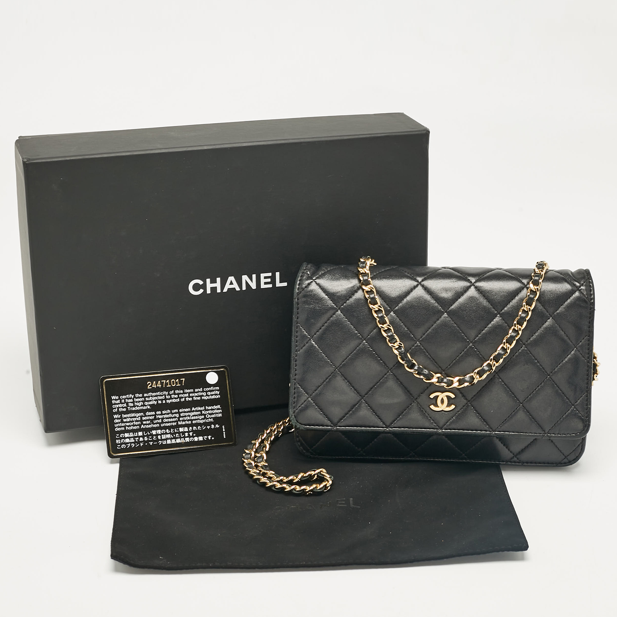 Chanel Black Quilted Leather Classic Wallet On Chain