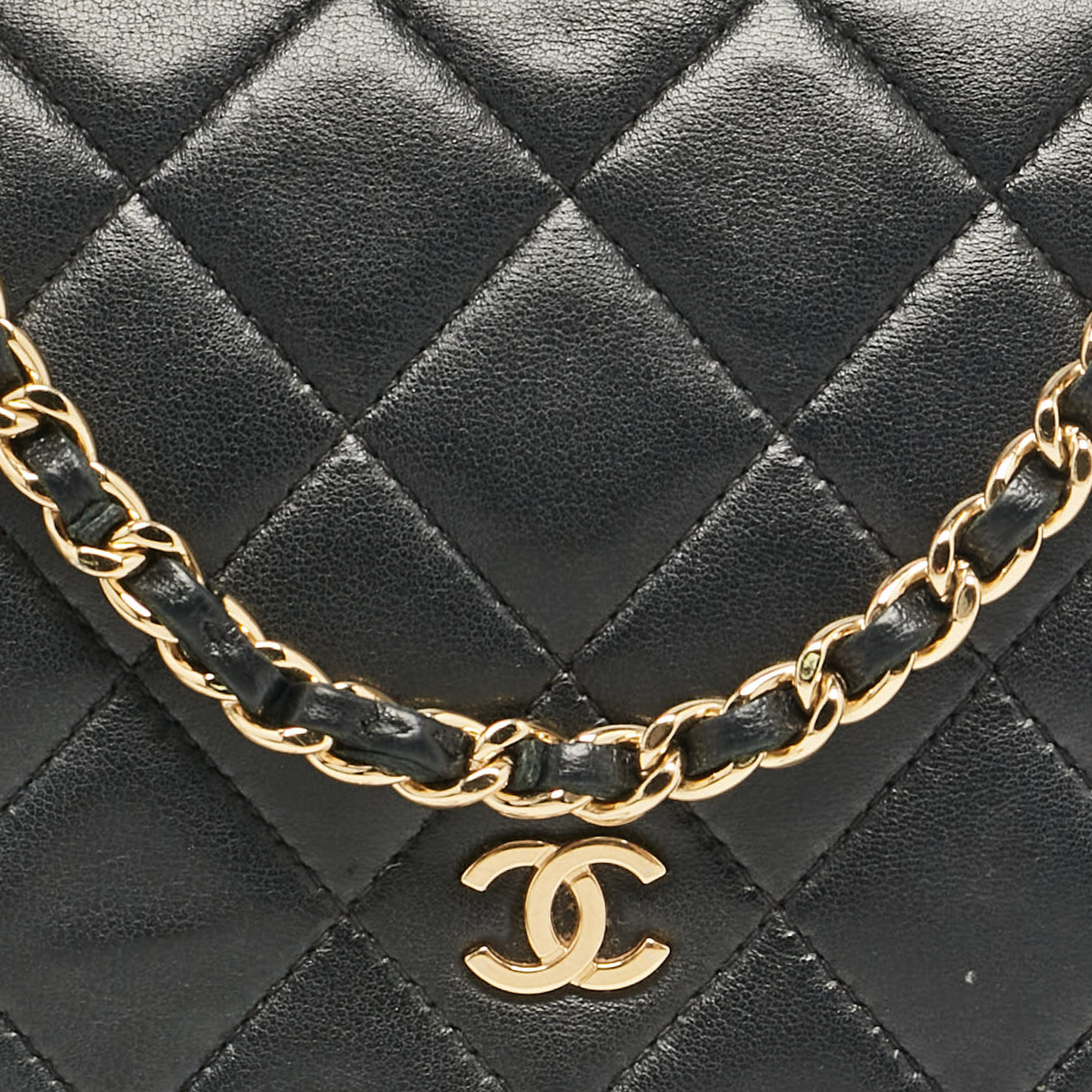 Chanel Black Quilted Leather Classic Wallet On Chain