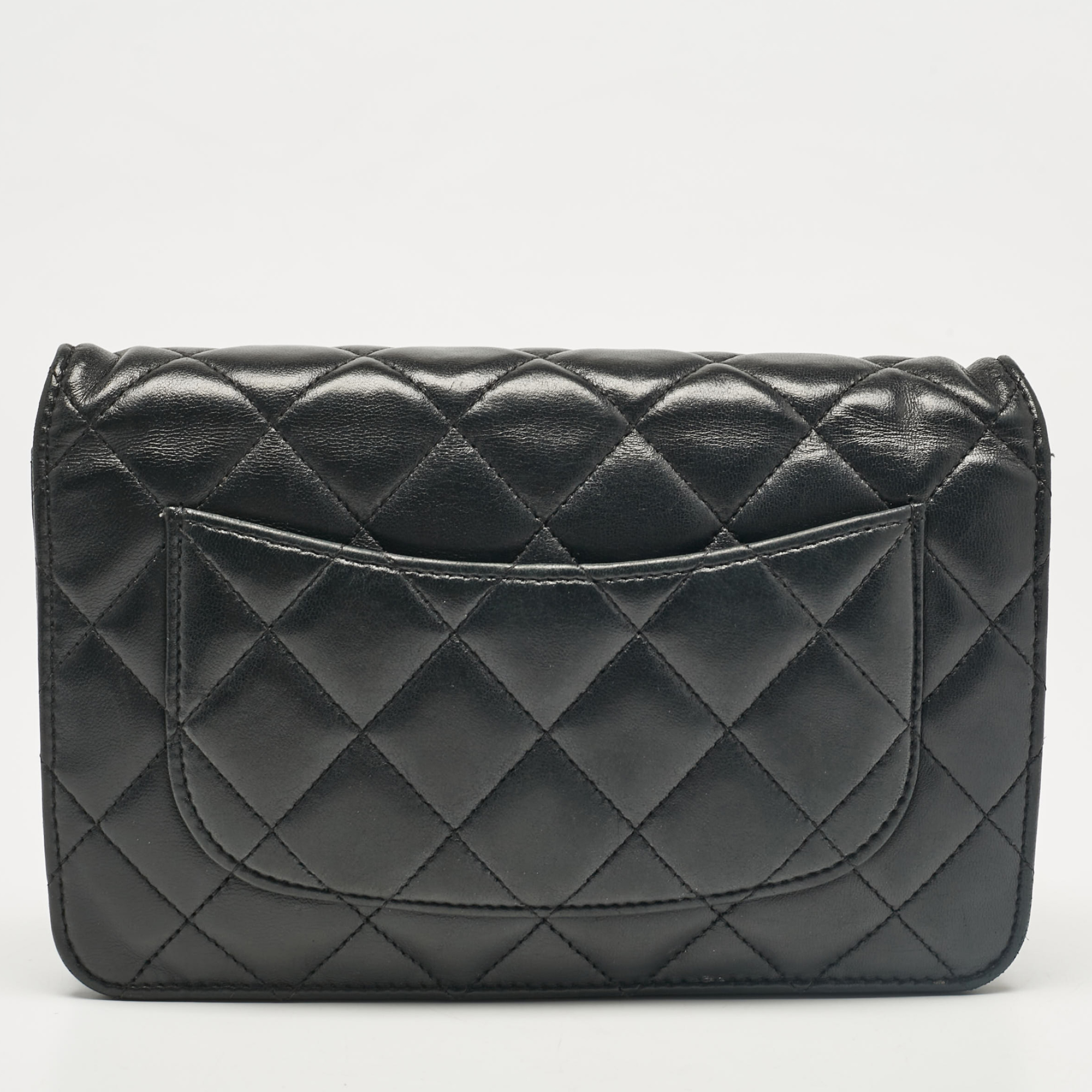 Chanel Black Quilted Leather Classic Wallet On Chain