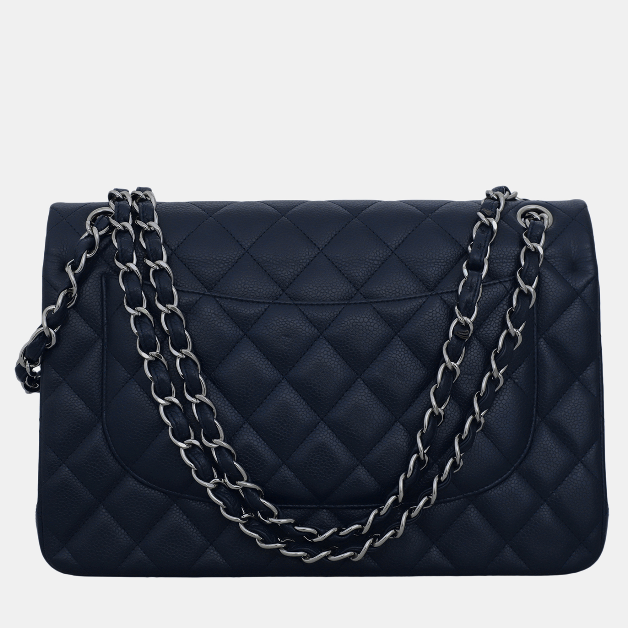 Chanel Dark Blue Caviar Leather Jumbo Classic Double Flap Bag