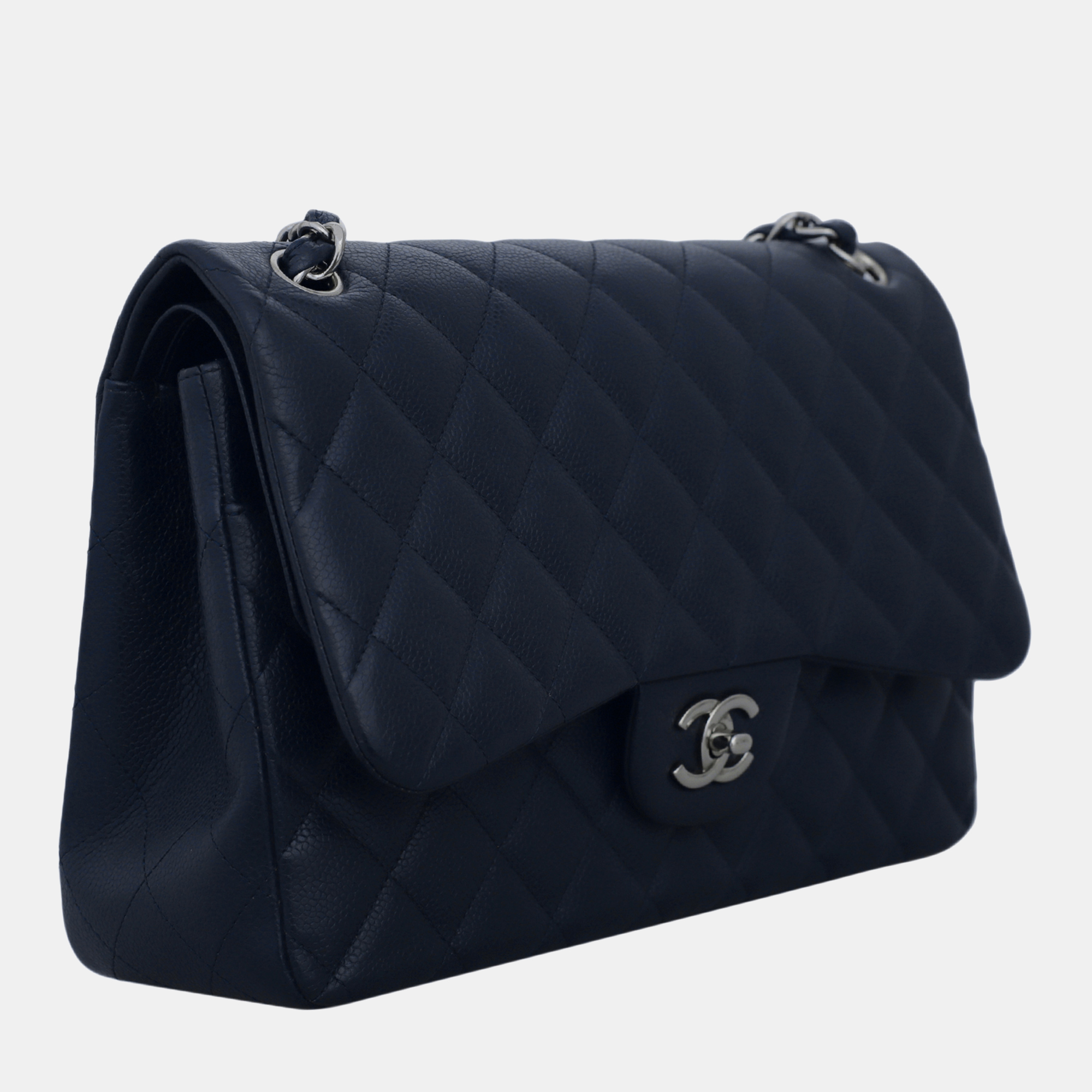 Chanel Dark Blue Caviar Leather Jumbo Classic Double Flap Bag