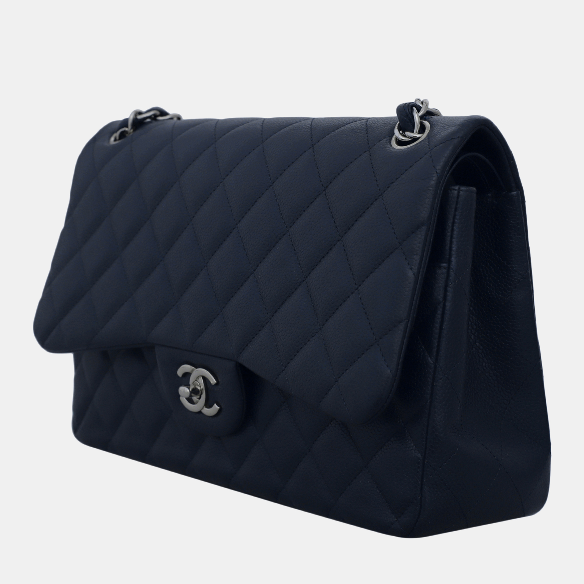 Chanel Dark Blue Caviar Leather Jumbo Classic Double Flap Bag