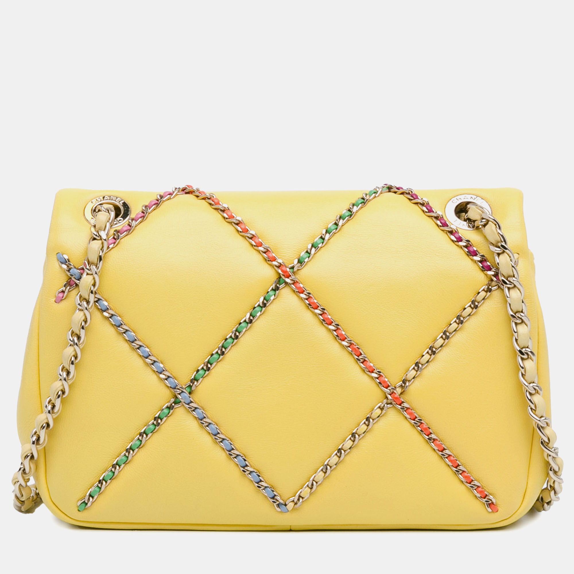 Chanel Yellow Lambskin Entwined Chain Flap Bag