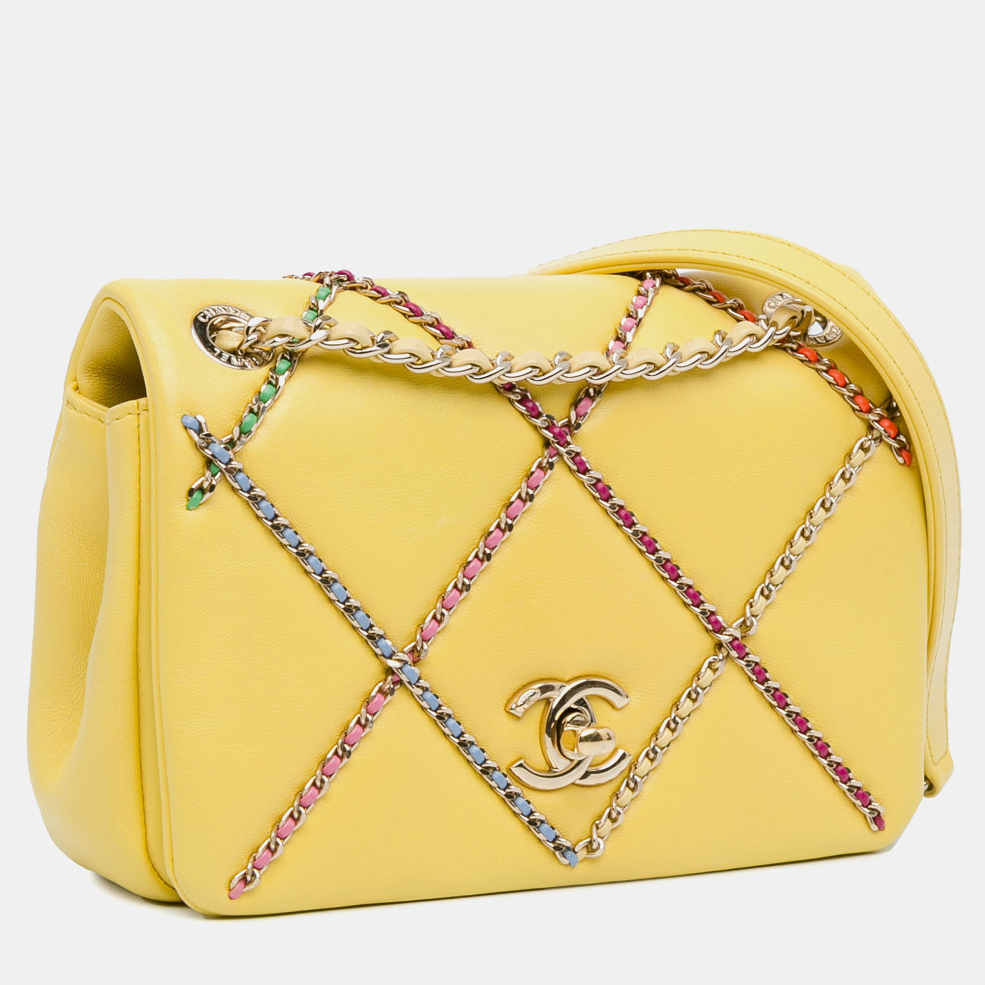 Chanel Yellow Lambskin Entwined Chain Flap Bag