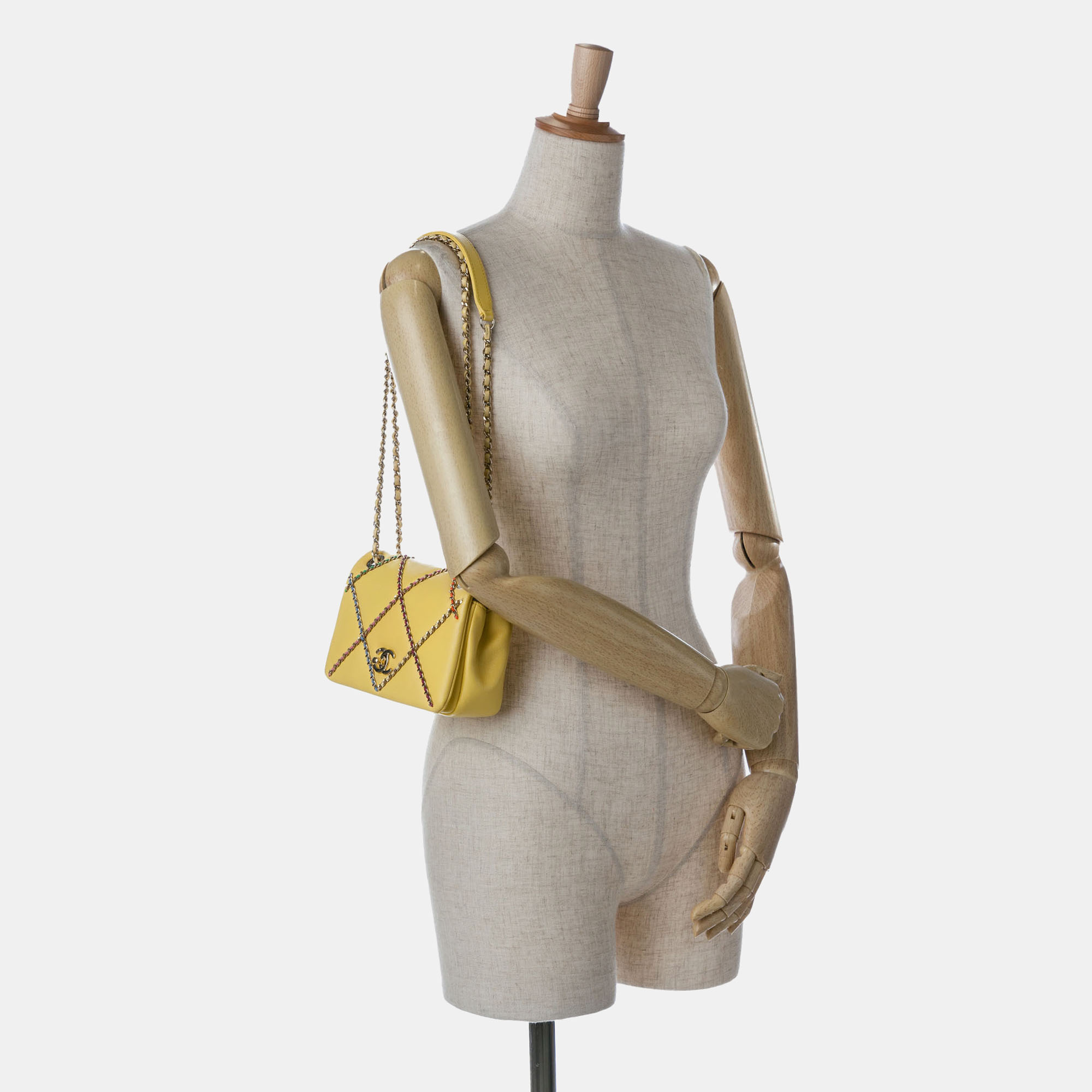 Chanel Yellow Lambskin Entwined Chain Flap Bag