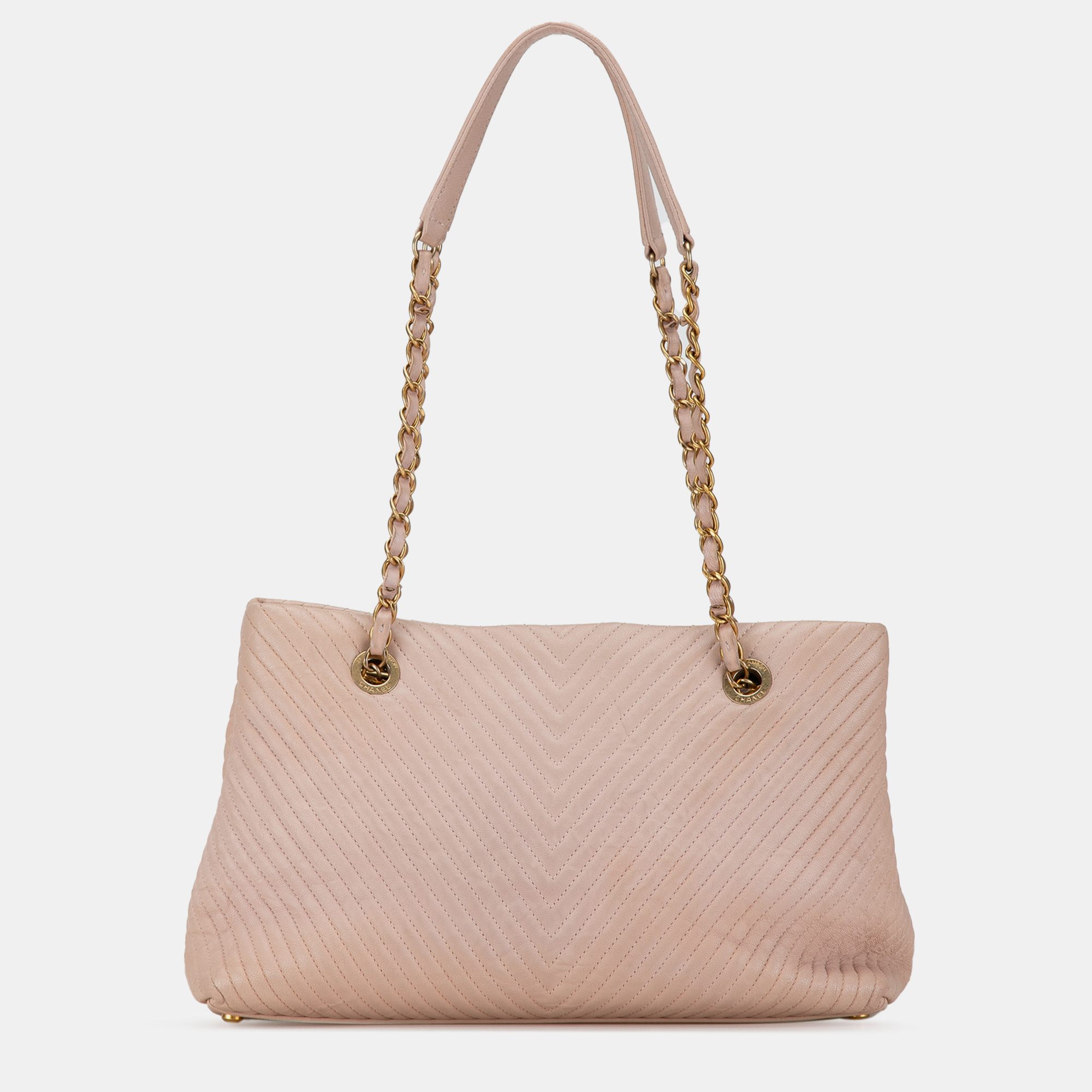 Chanel Pink Leather Chevron Calfskin Surpique Tote Bag