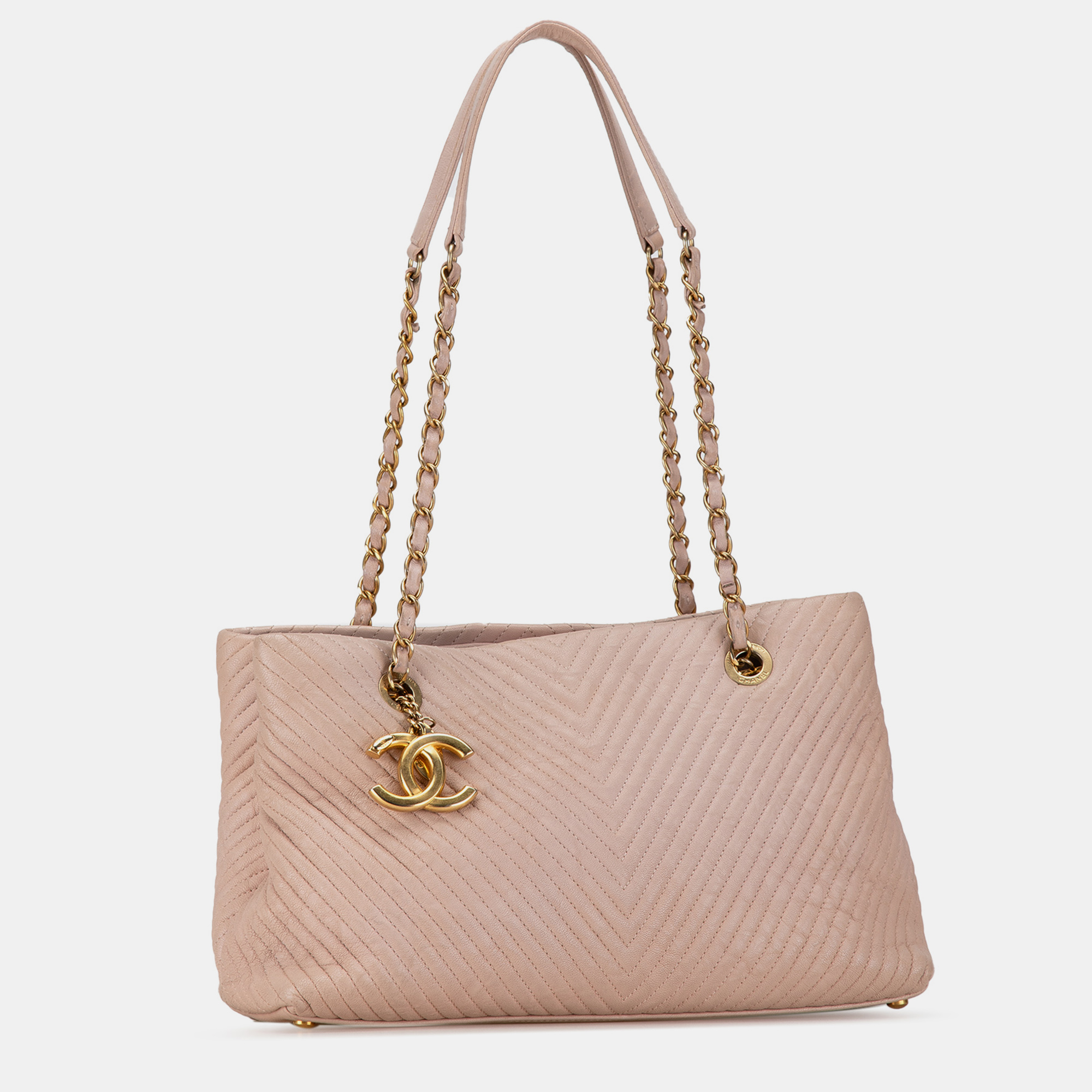 Chanel Pink Leather Chevron Calfskin Surpique Tote Bag